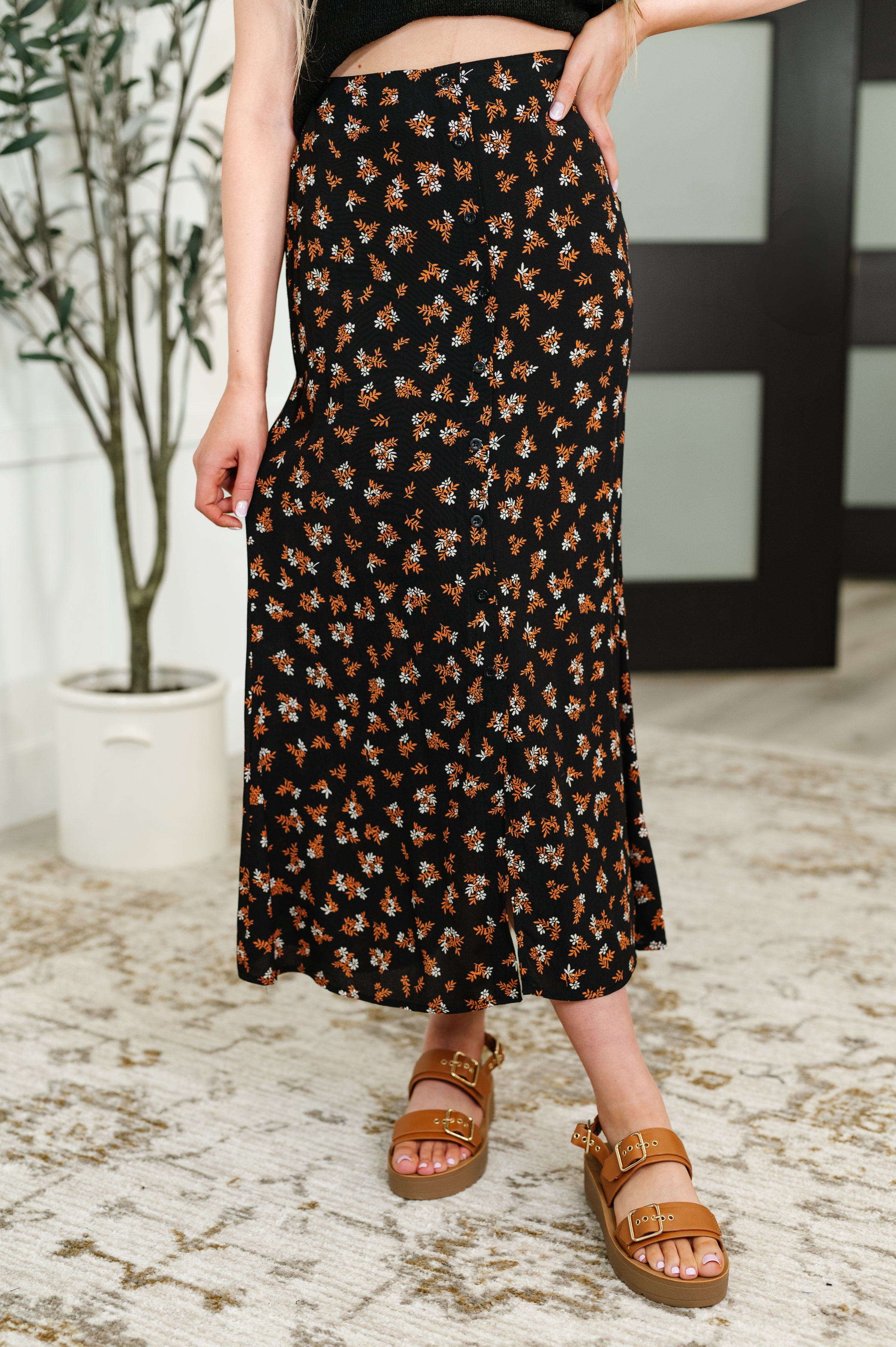 Crisp Kiss Midi Skirt in Rust, White and Black Womens Ave Shops- Tilden Co.
