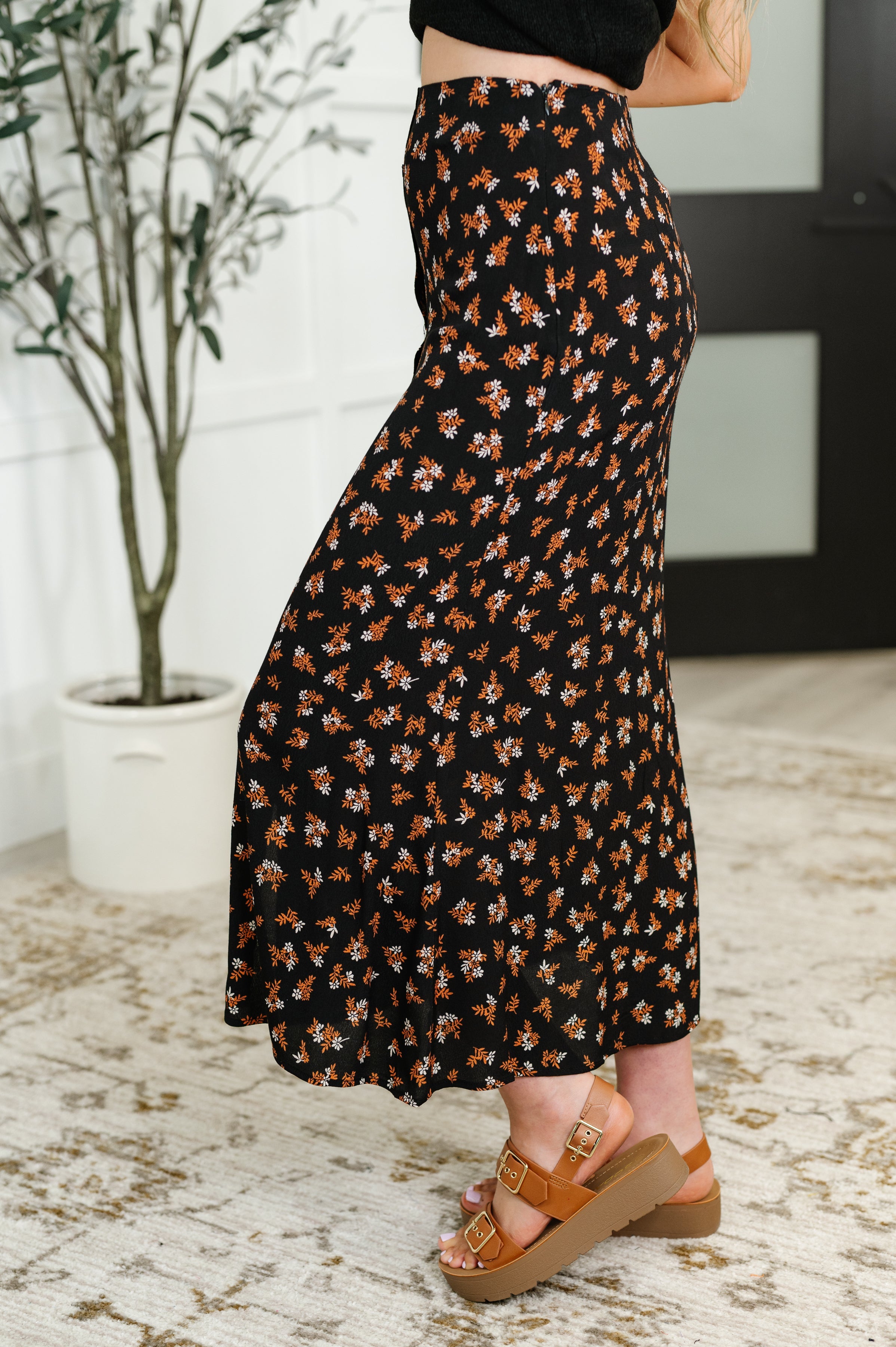 Crisp Kiss Midi Skirt in Rust, White and Black Womens Ave Shops- Tilden Co.