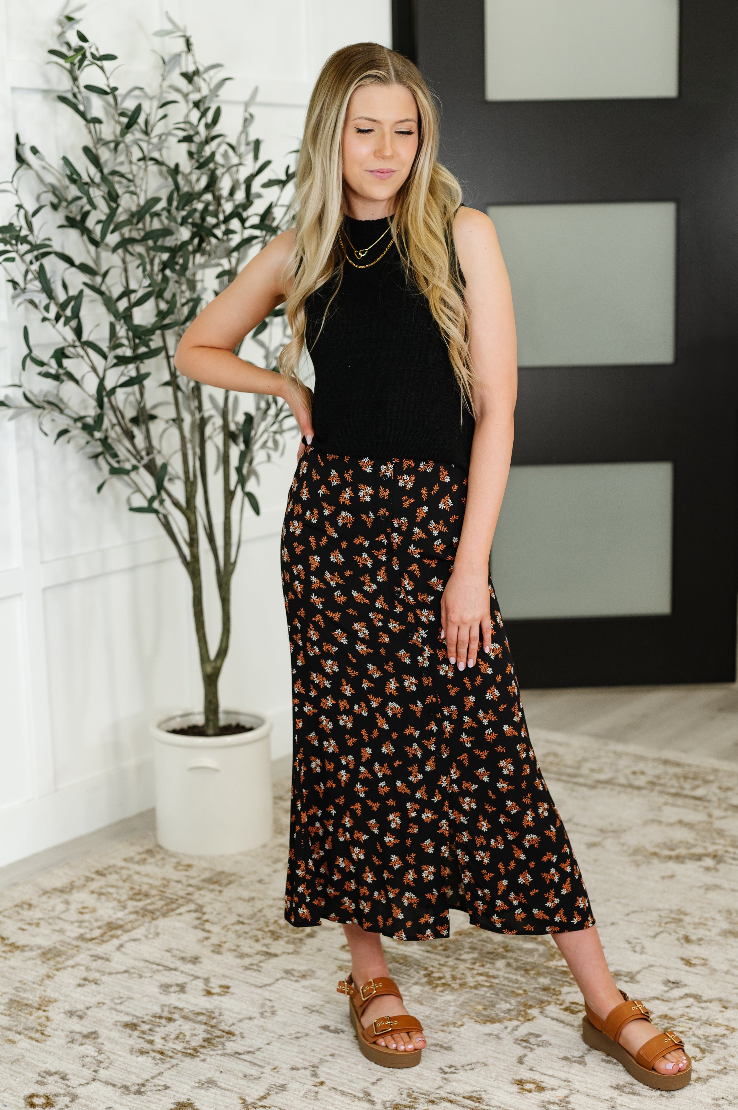 Crisp Kiss Midi Skirt in Rust, White and Black Womens Ave Shops- Tilden Co.