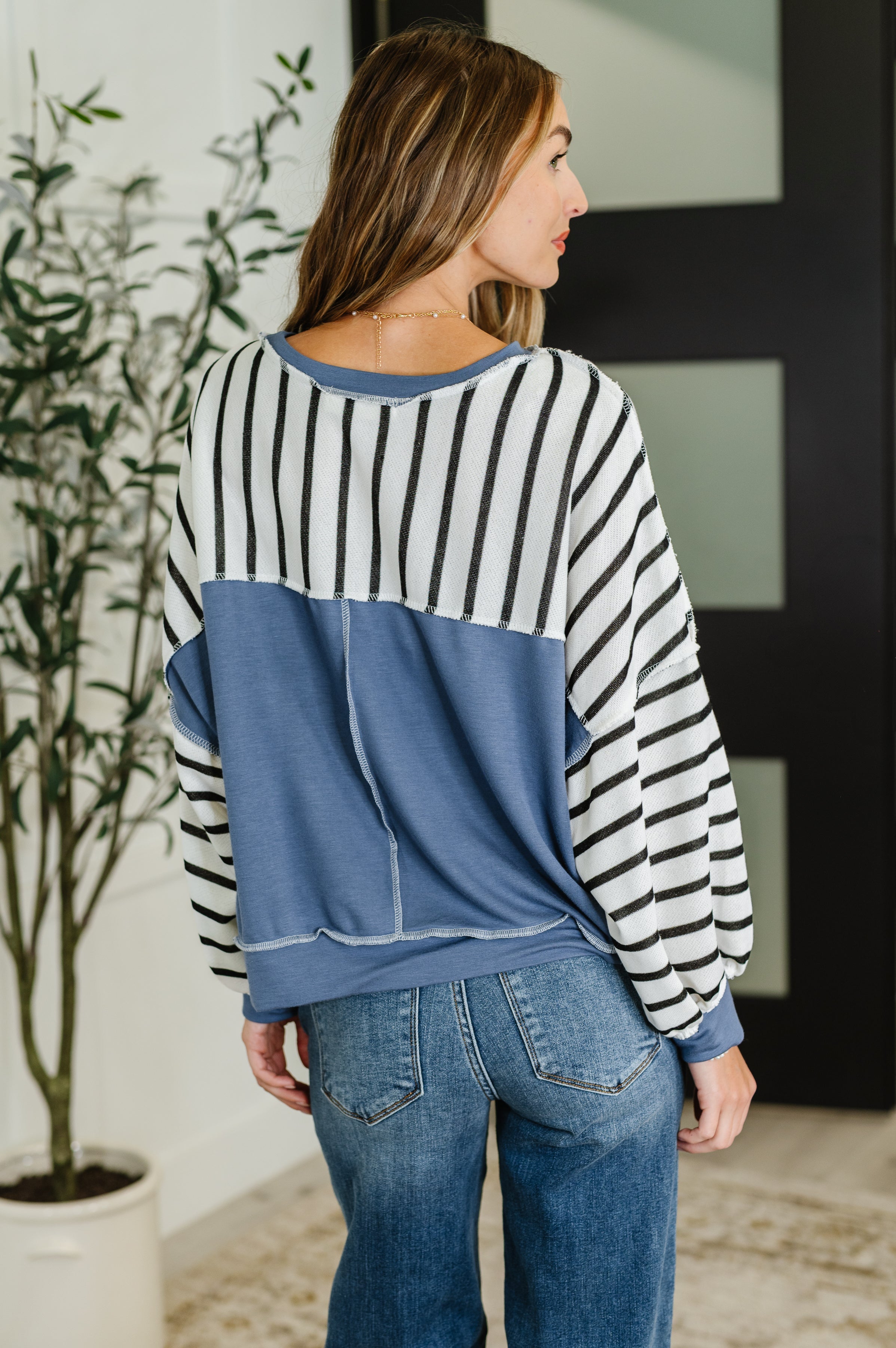 Cute in Comfort Crew Neck Pullover in White, Black and Denim Womens Ave Shops- Tilden Co.