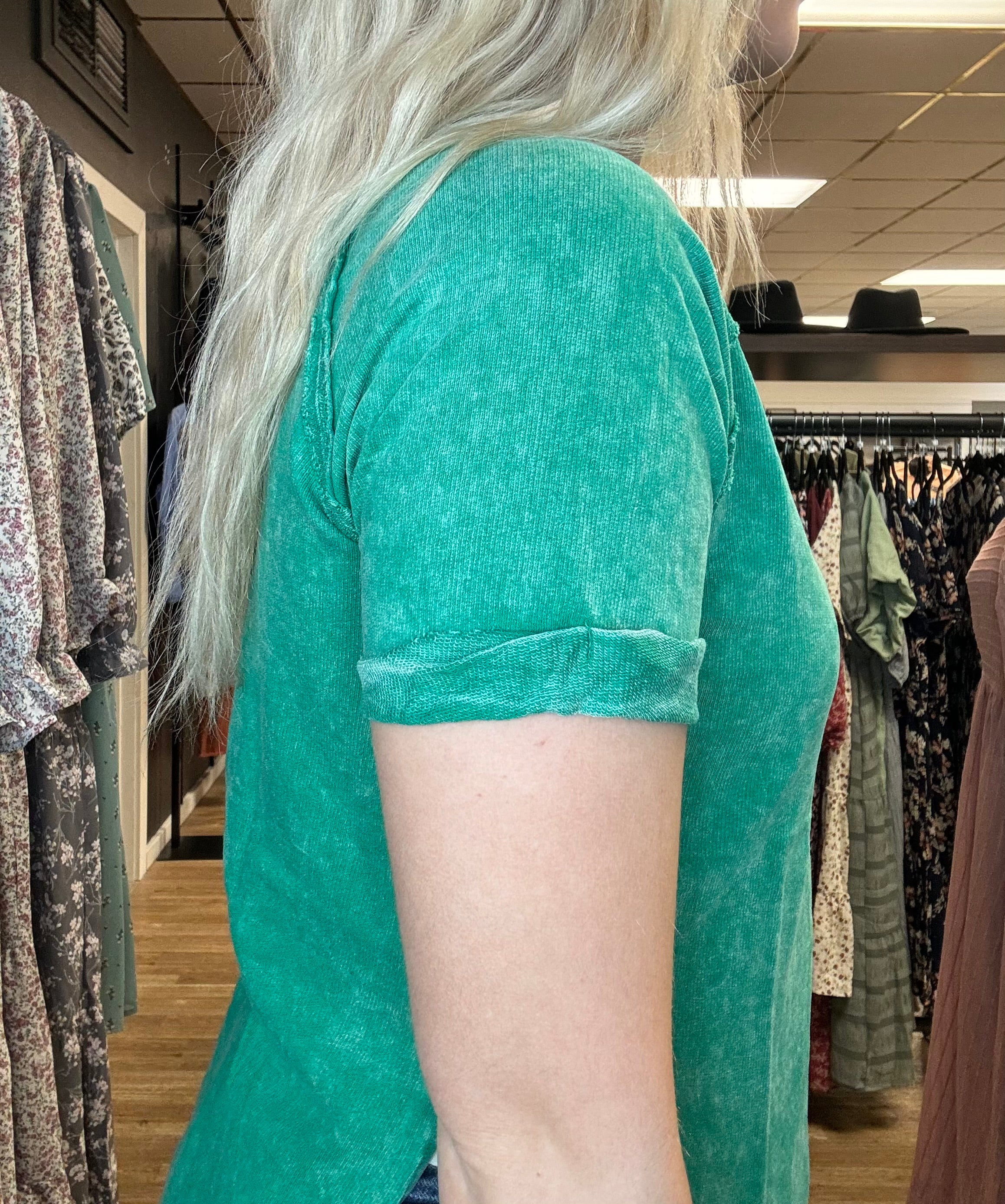 Acid Wash Pullover in Kelly Green    Shirts & Tops Zenana- Tilden Co.