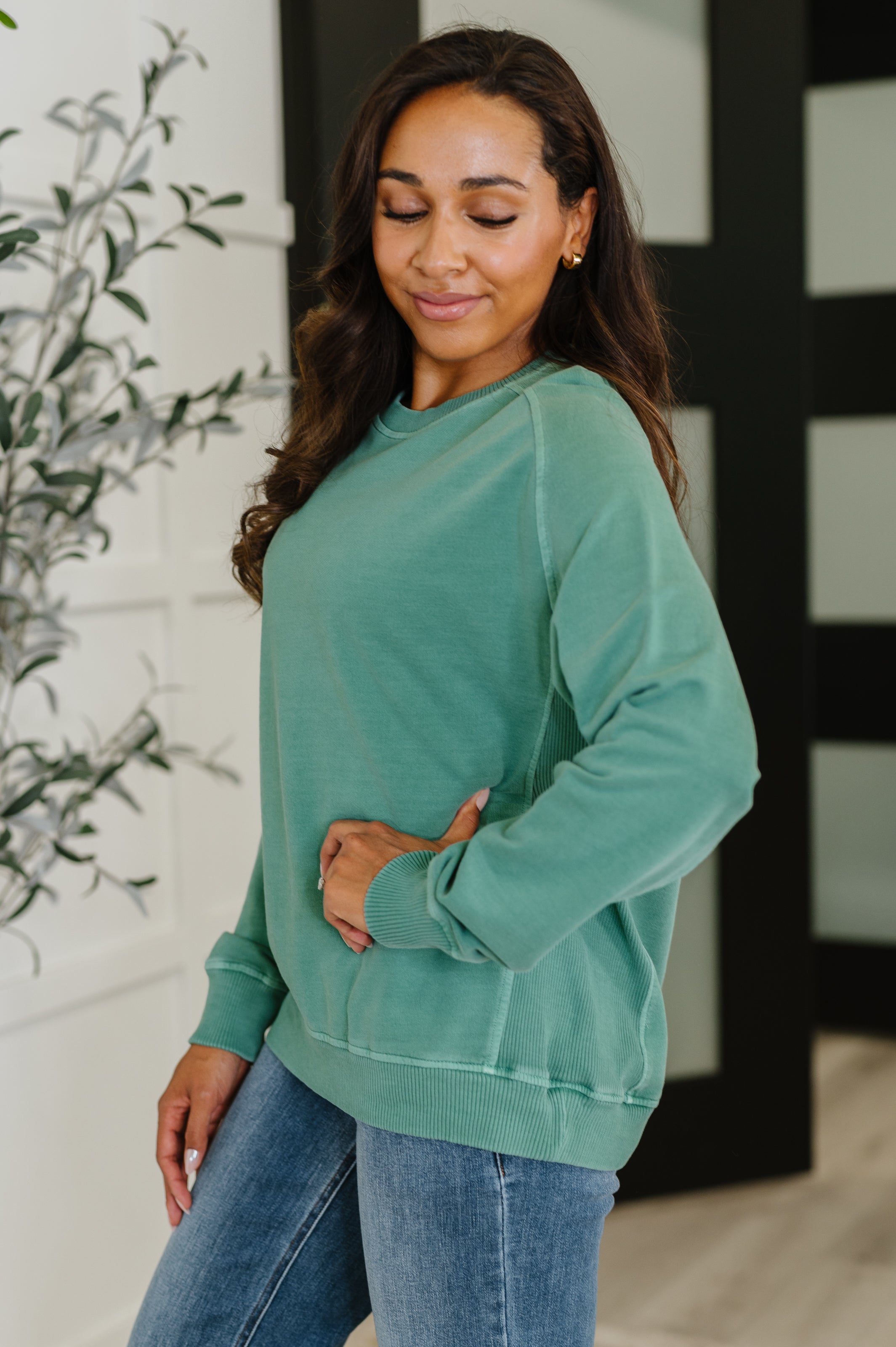 Daily Ease Mineral Wash Pullover in Dark Green Womens Ave Shops- Tilden Co.