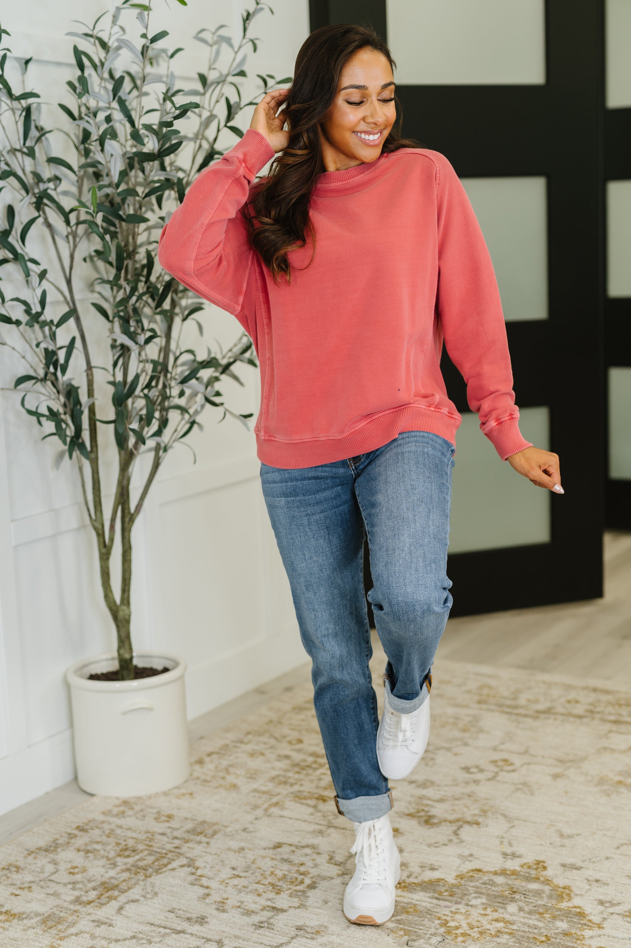 Daily Ease Mineral Wash Pullover in Ruby Womens Ave Shops- Tilden Co.