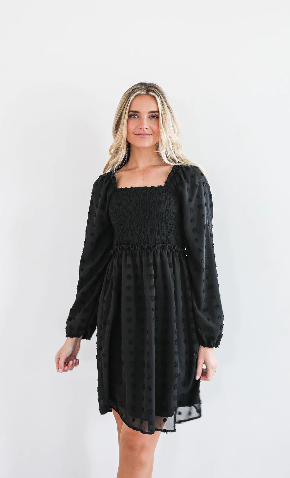 Daphne Dress in Swiss Dot Black    Dress Mikarose- Tilden Co.