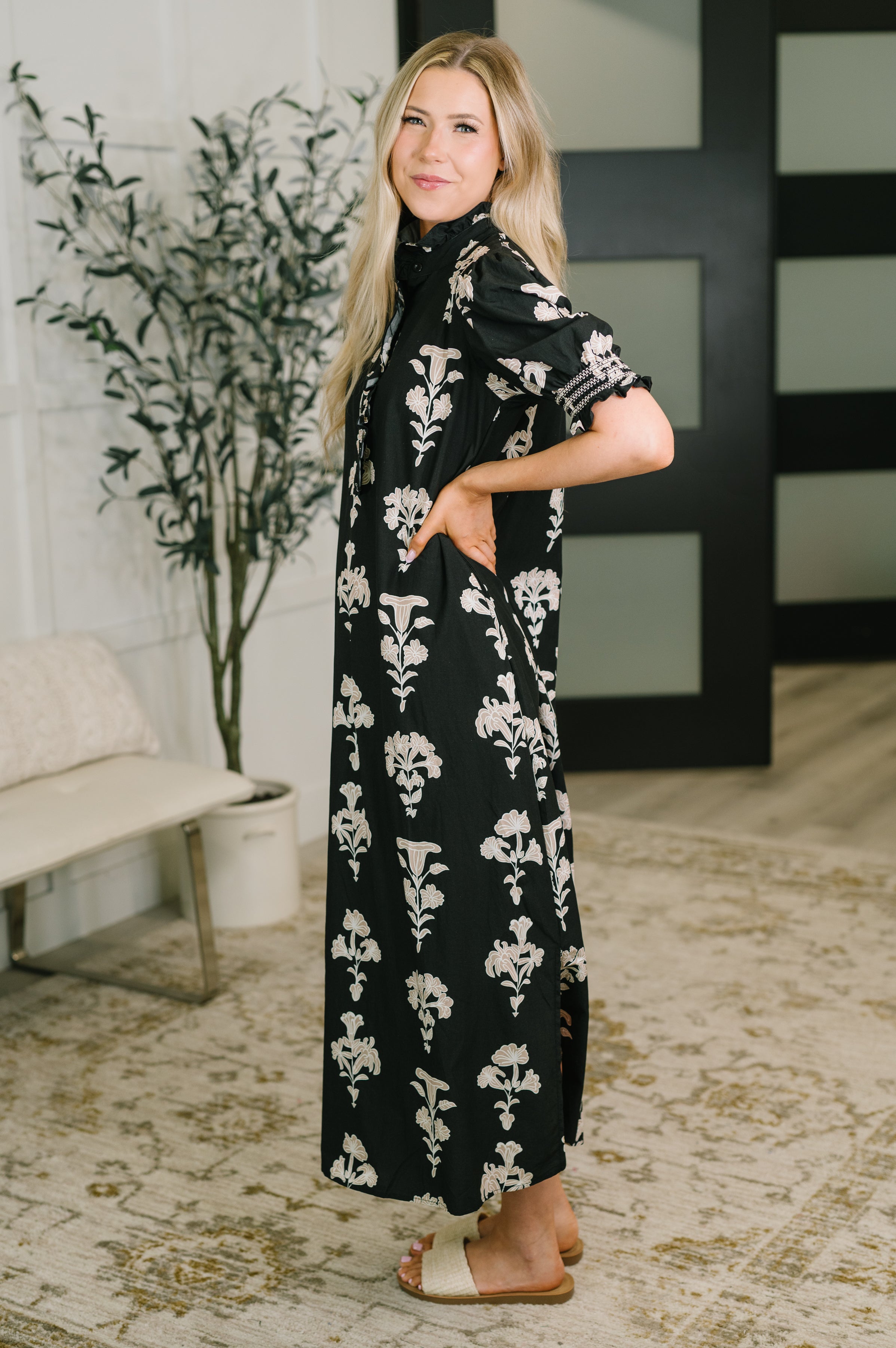 Dark Darlin' Puff Sleeve Maxi Dress Womens Ave Shops- Tilden Co.