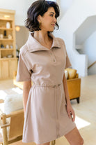 Darla Button Up Collared Dress in Taupe Dresses Ave Shops- Tilden Co.