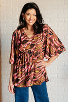 Dearest Dreamer Peplum Top in Abstract Mocha    Blouses Ave Shops- Tilden Co.