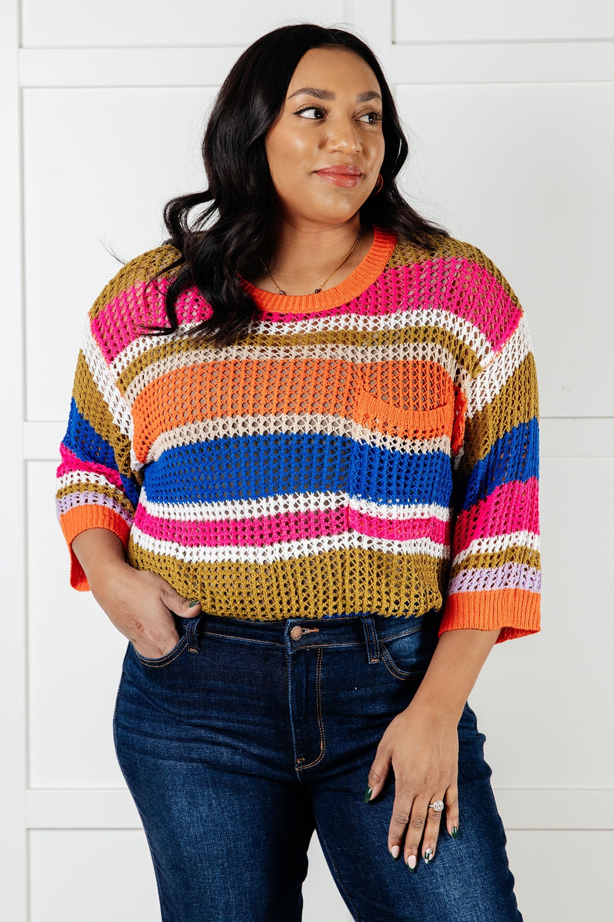 Deep Thoughts Striped Loose Knit Top Sweater Ave Shops- Tilden Co.