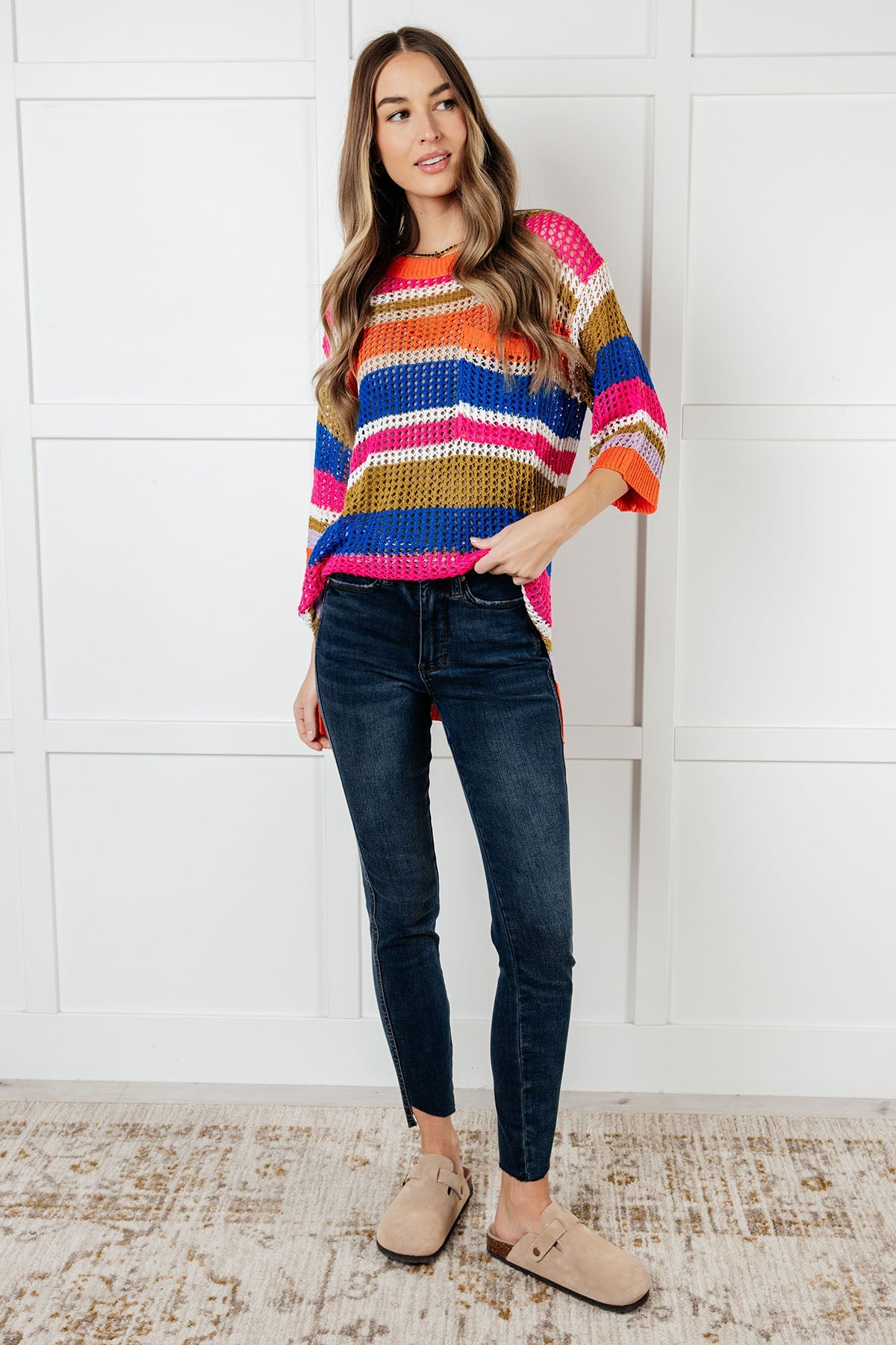 Deep Thoughts Striped Loose Knit Top Sweater Ave Shops- Tilden Co.