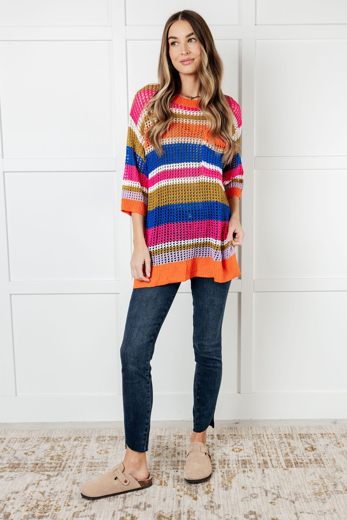 Deep Thoughts Striped Loose Knit Top Sweater Ave Shops- Tilden Co.