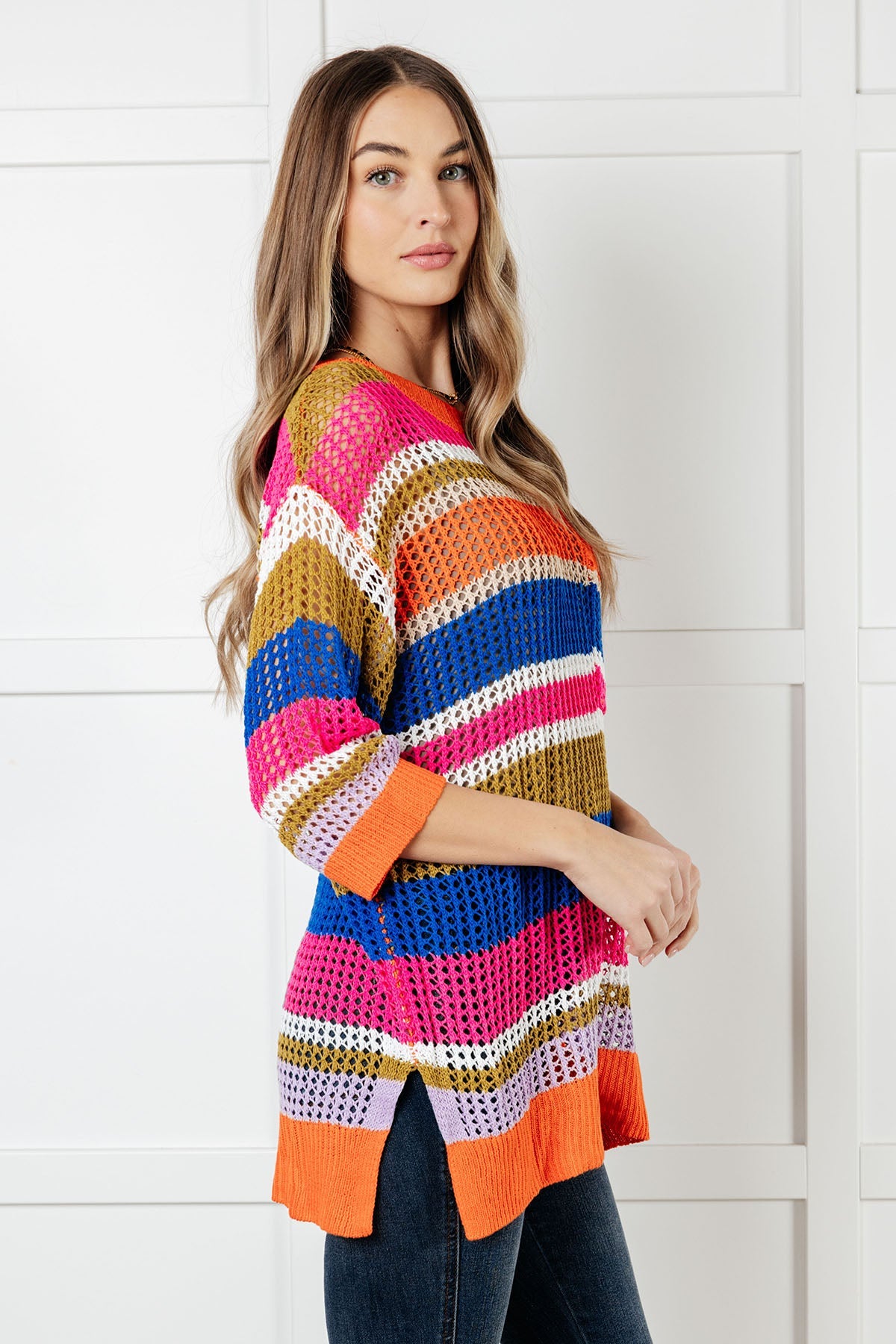 Deep Thoughts Striped Loose Knit Top Sweater Ave Shops- Tilden Co.