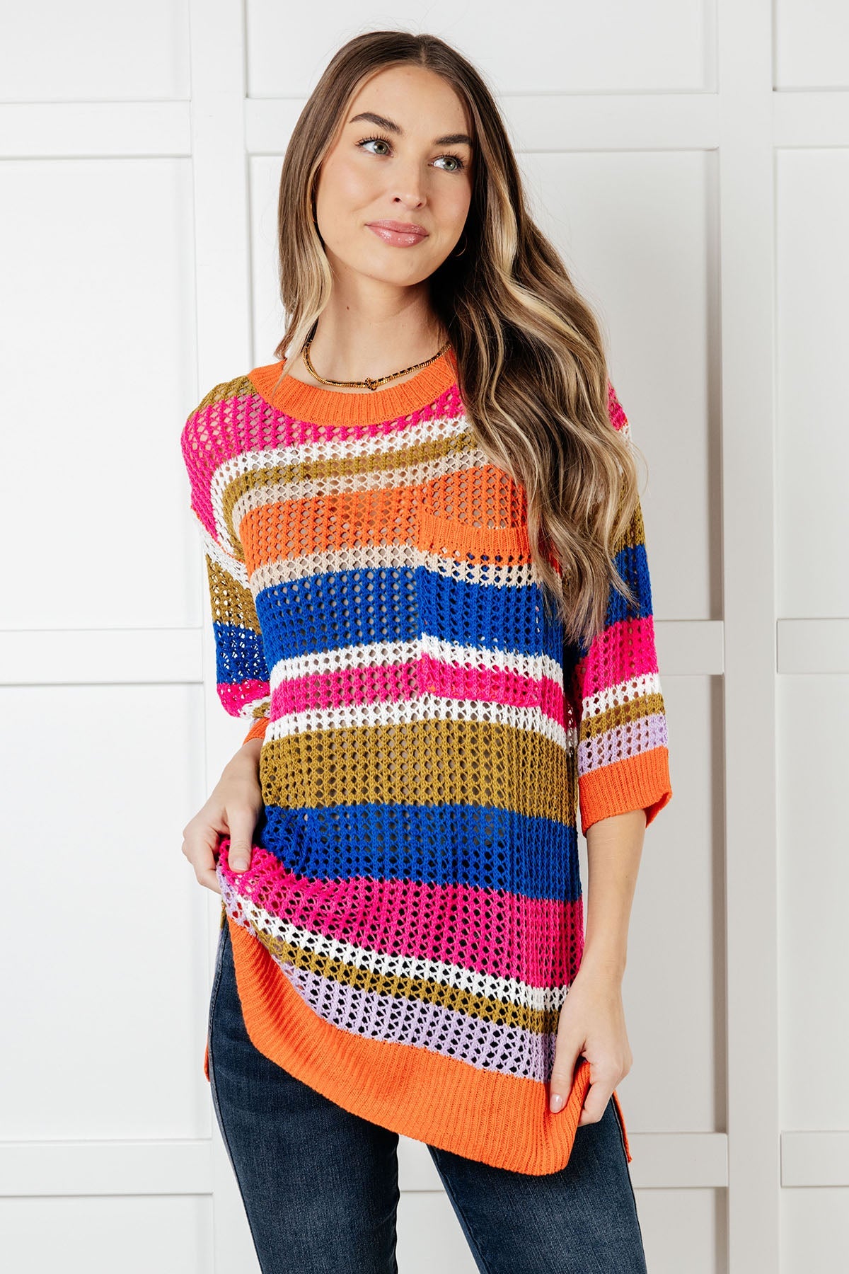 Deep Thoughts Striped Loose Knit Top Tops Ave Shops- Tilden Co.