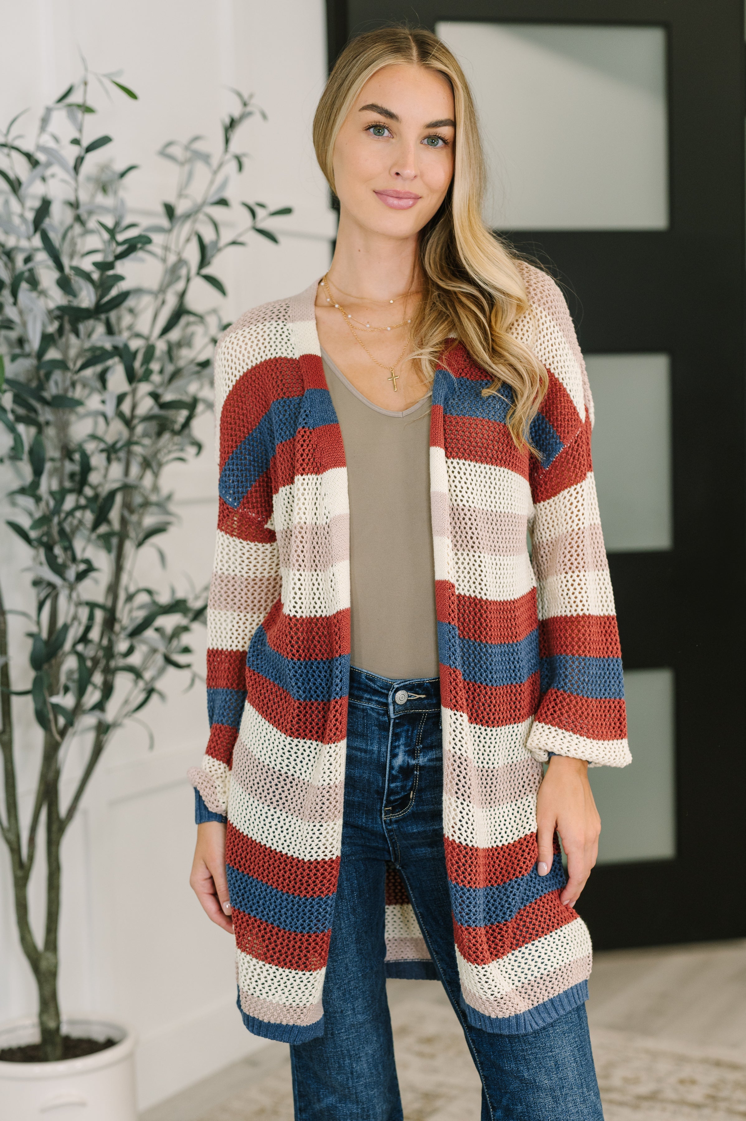 Definitely Dapper Striped Knit Cardigan Womens Ave Shops- Tilden Co.