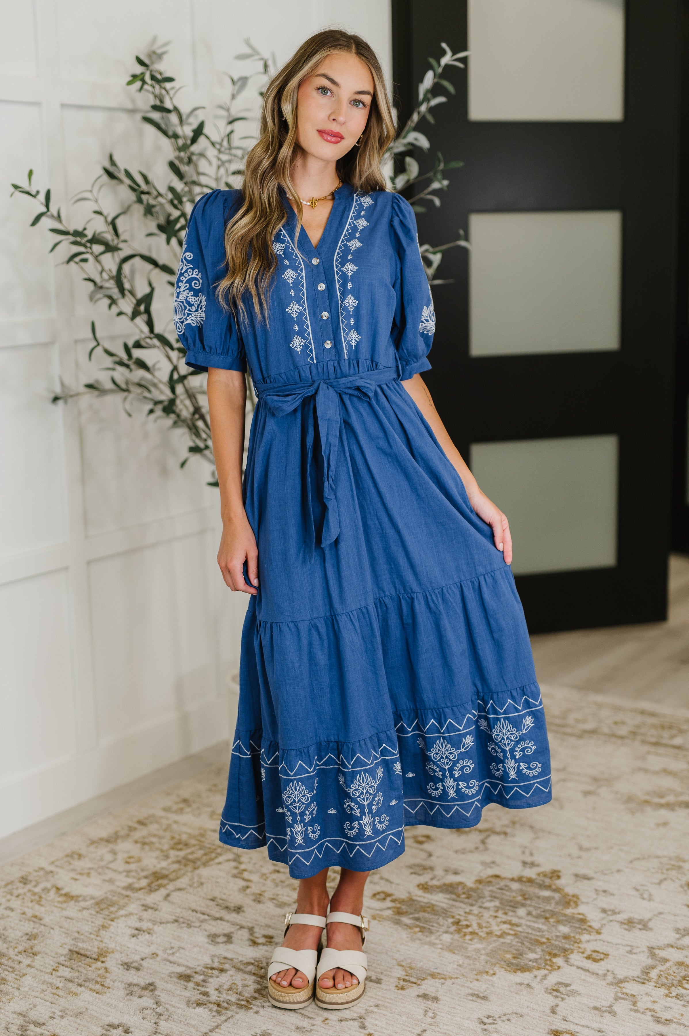 Delicate Devotion Puff Sleeve Dress in Blue Womens Ave Shops- Tilden Co.