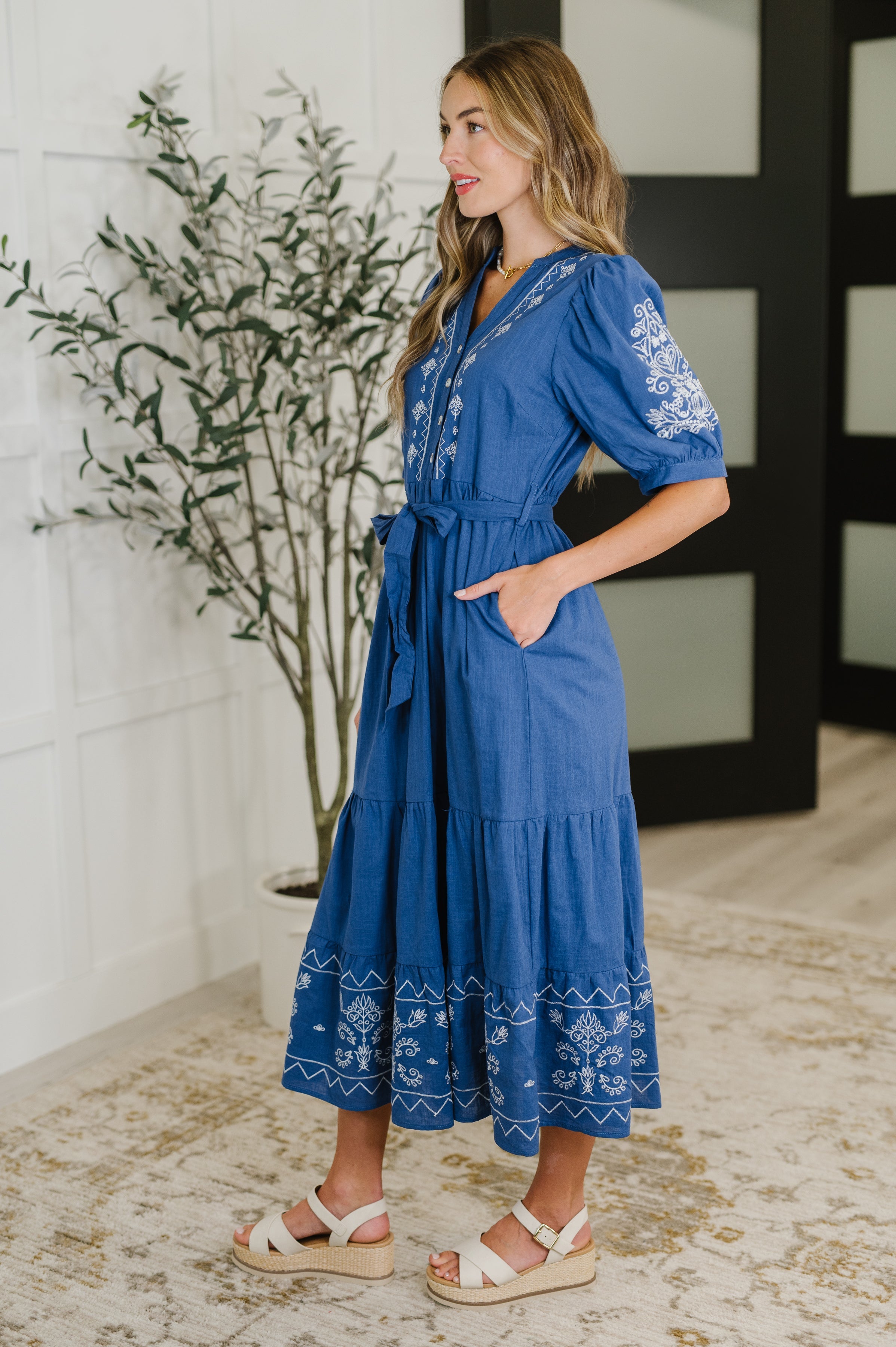 Delicate Devotion Puff Sleeve Dress in Blue Womens Ave Shops- Tilden Co.
