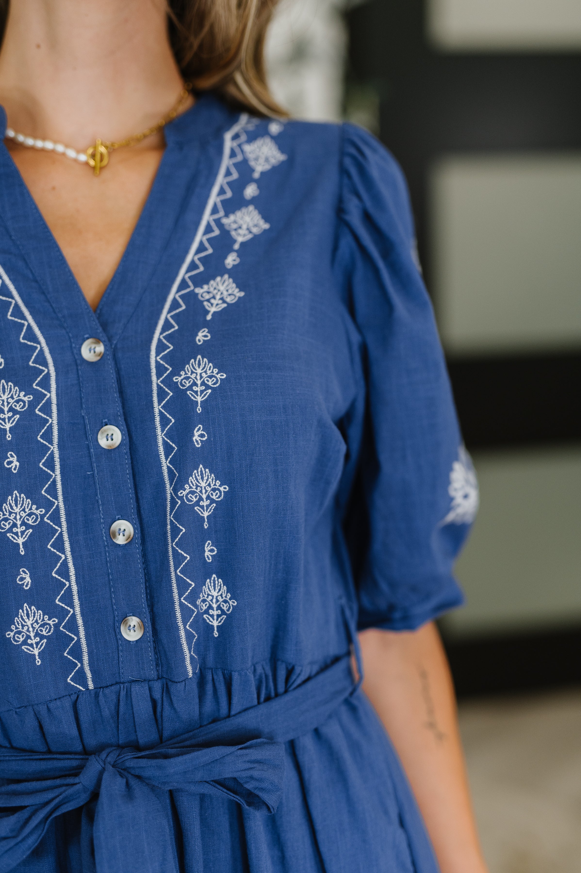 Delicate Devotion Puff Sleeve Dress in Blue Womens Ave Shops- Tilden Co.