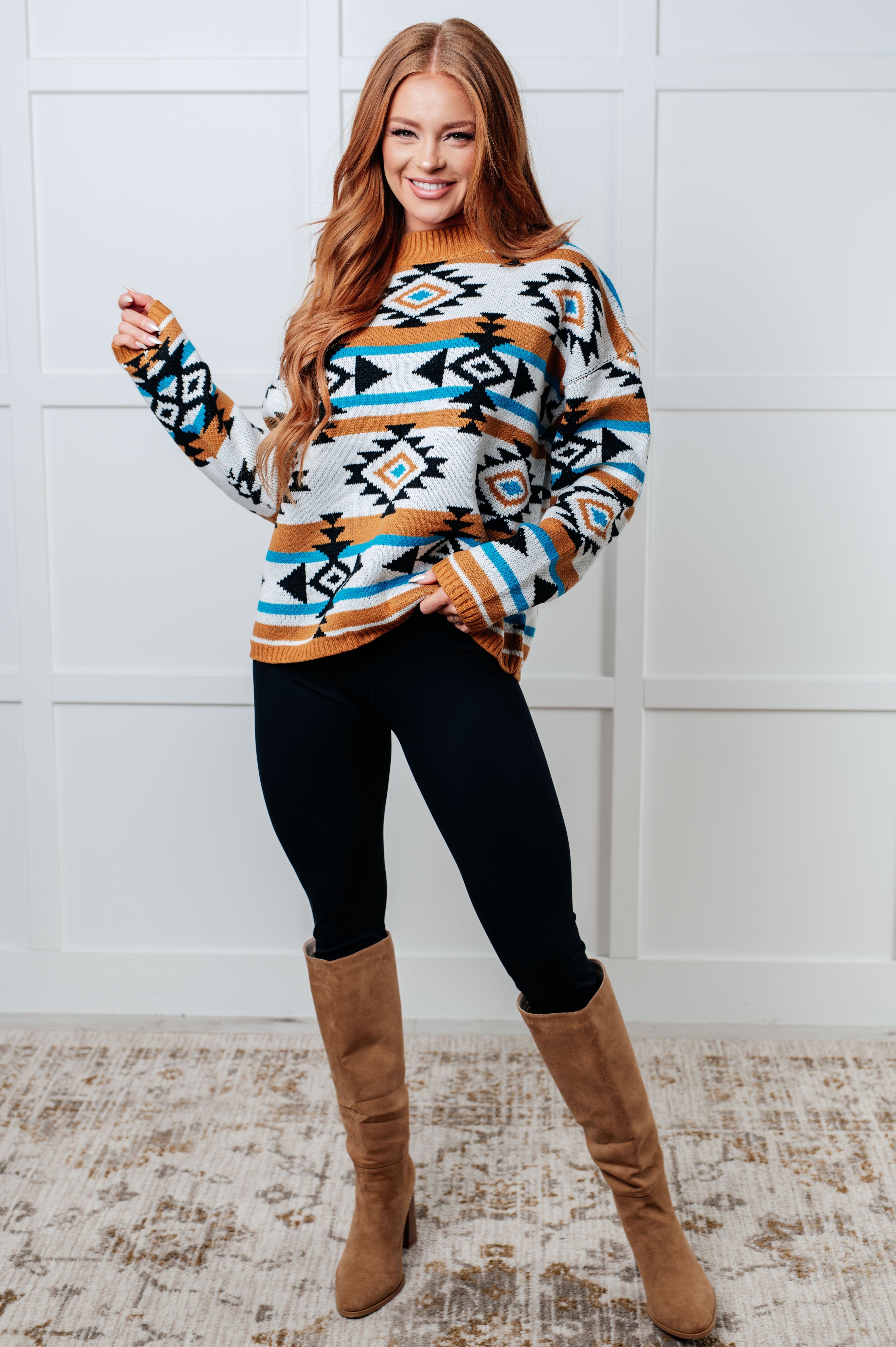 Desert Vibes Geometric Striped Sweater Tops Ave Shops- Tilden Co.