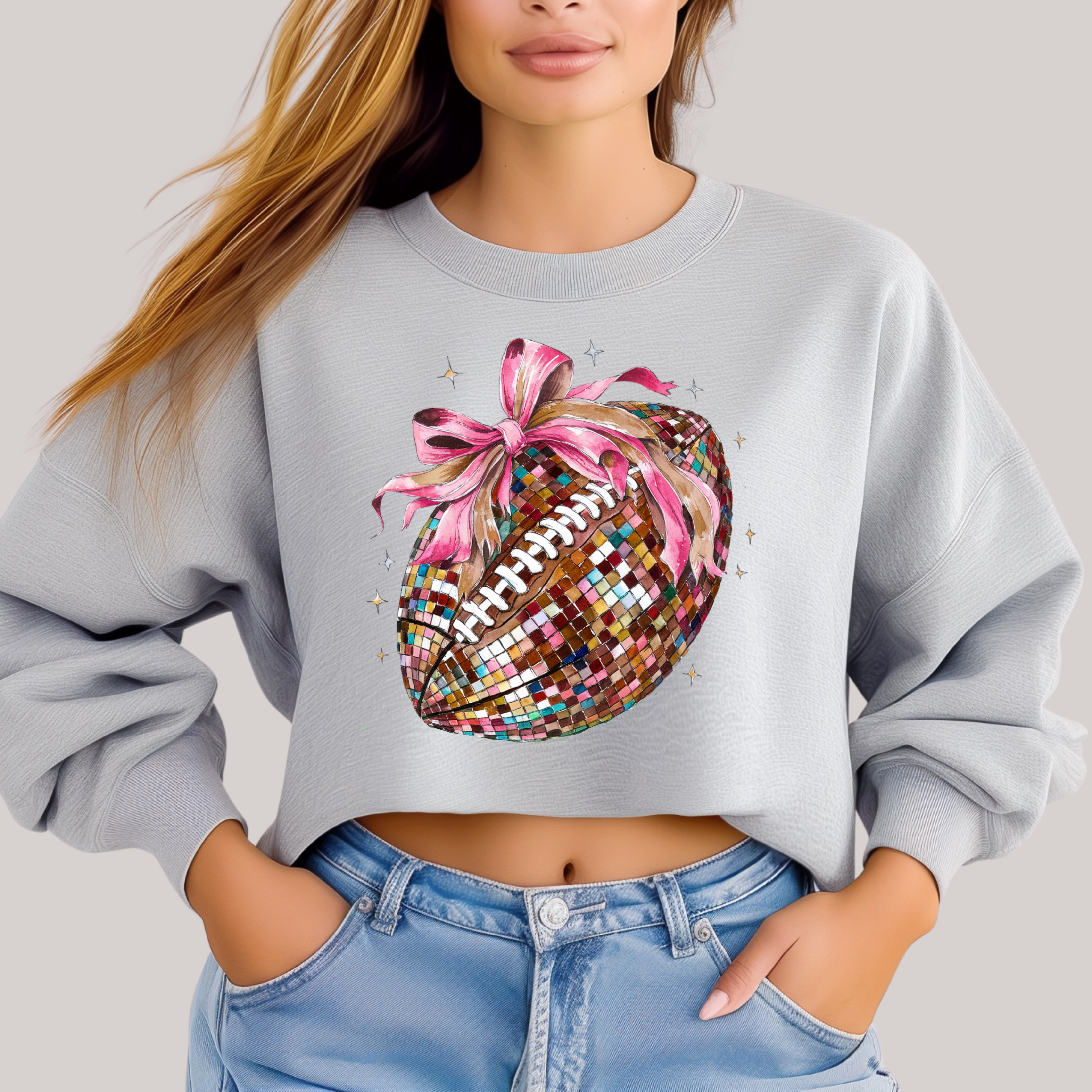 Disco Football in Grey Sweatshirt Sweater Ave Shops- Tilden Co.