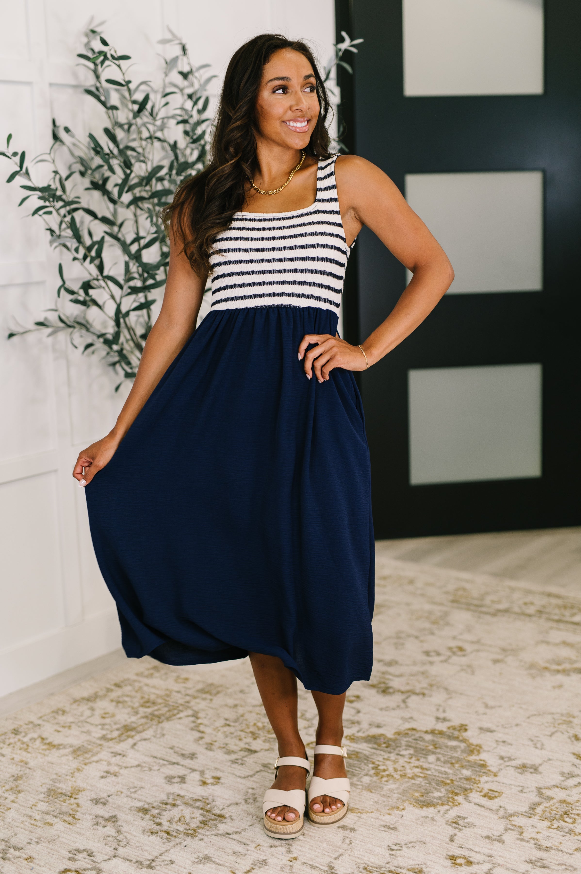 Dockside Darling Midi Dress in Navy Womens Ave Shops- Tilden Co.