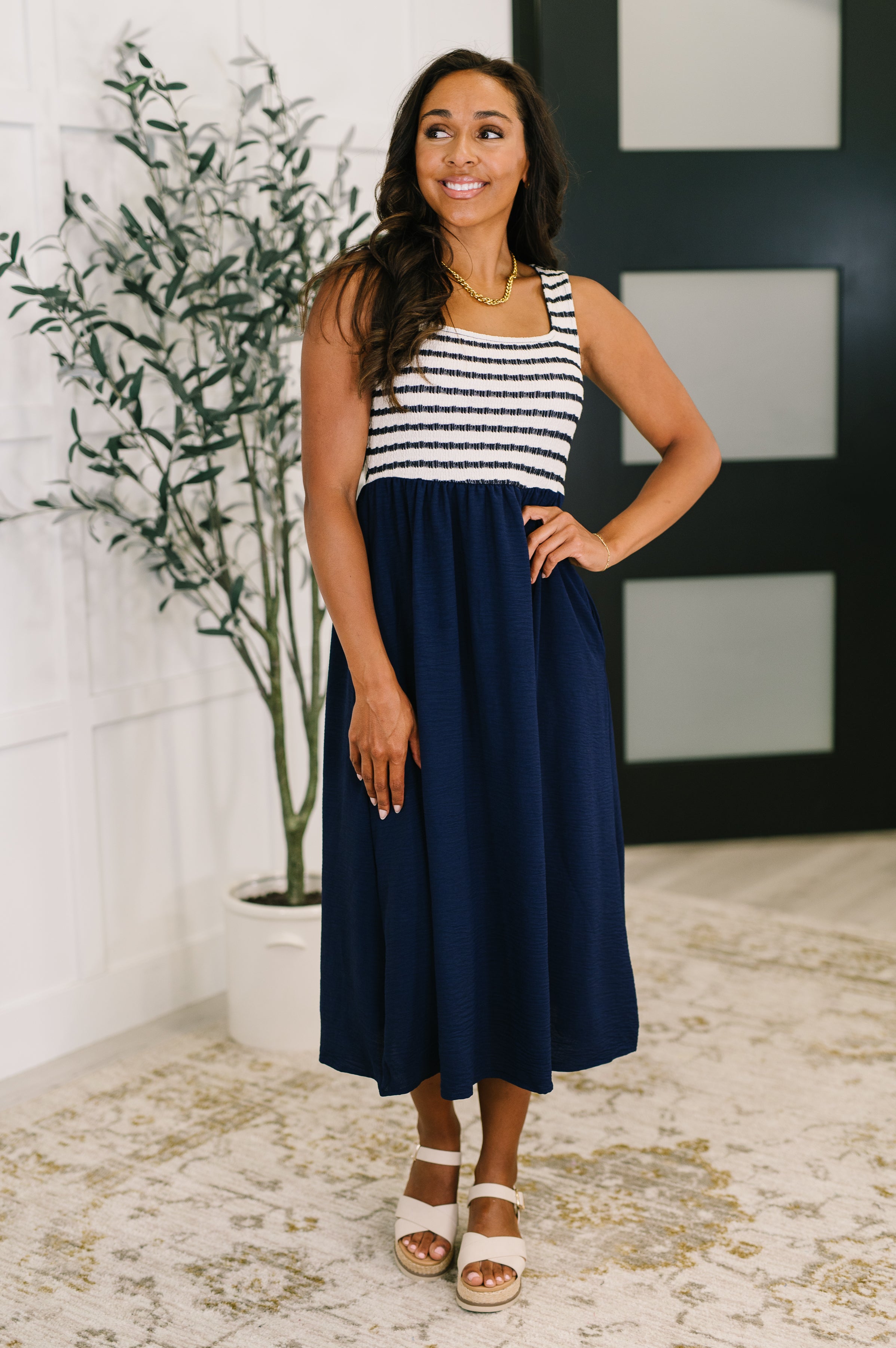 Dockside Darling Midi Dress in Navy Womens Ave Shops- Tilden Co.