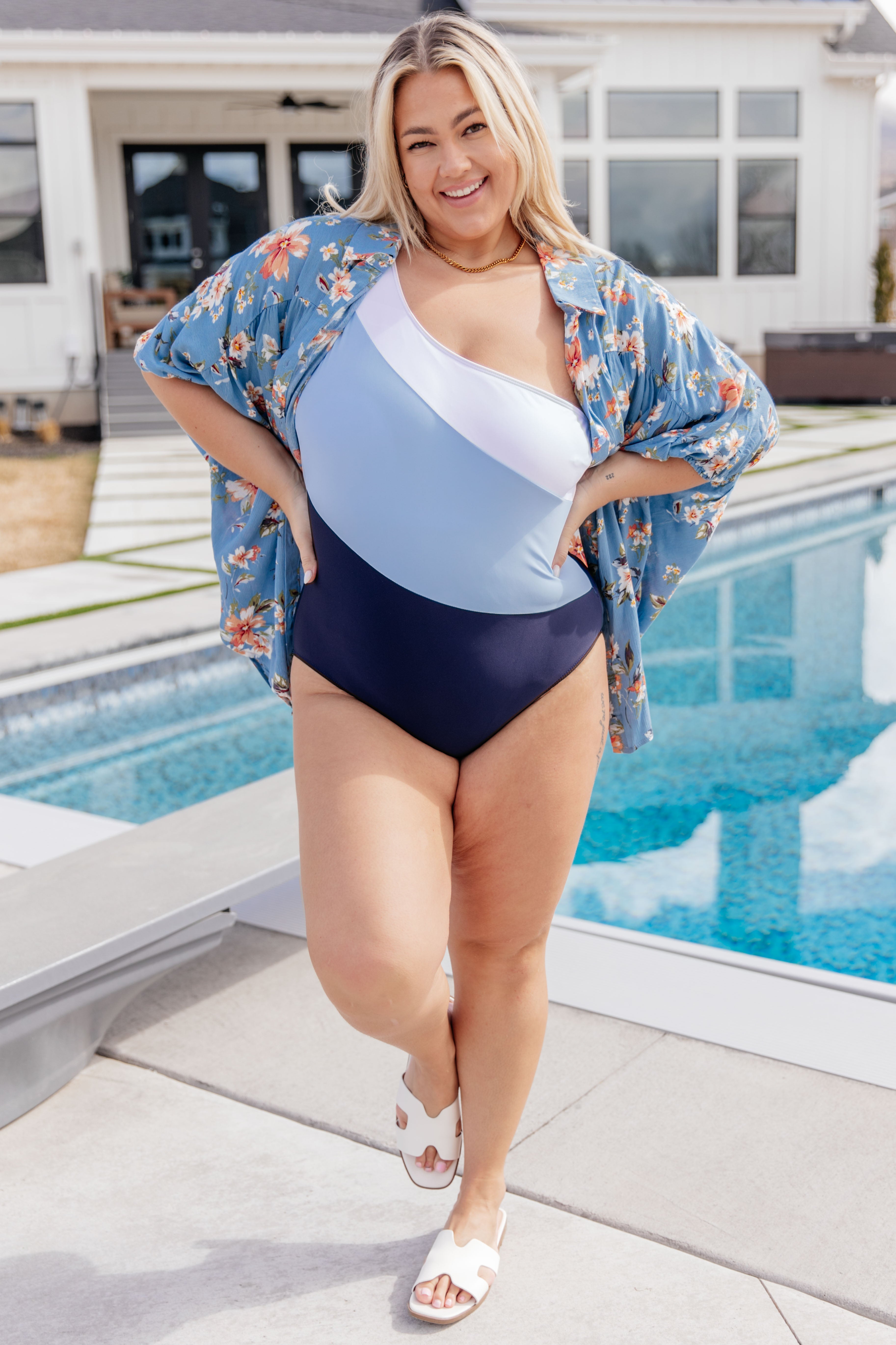 Dominica Color Block Asymmetrical Swimsuit Swimwear Ave Shops- Tilden Co.