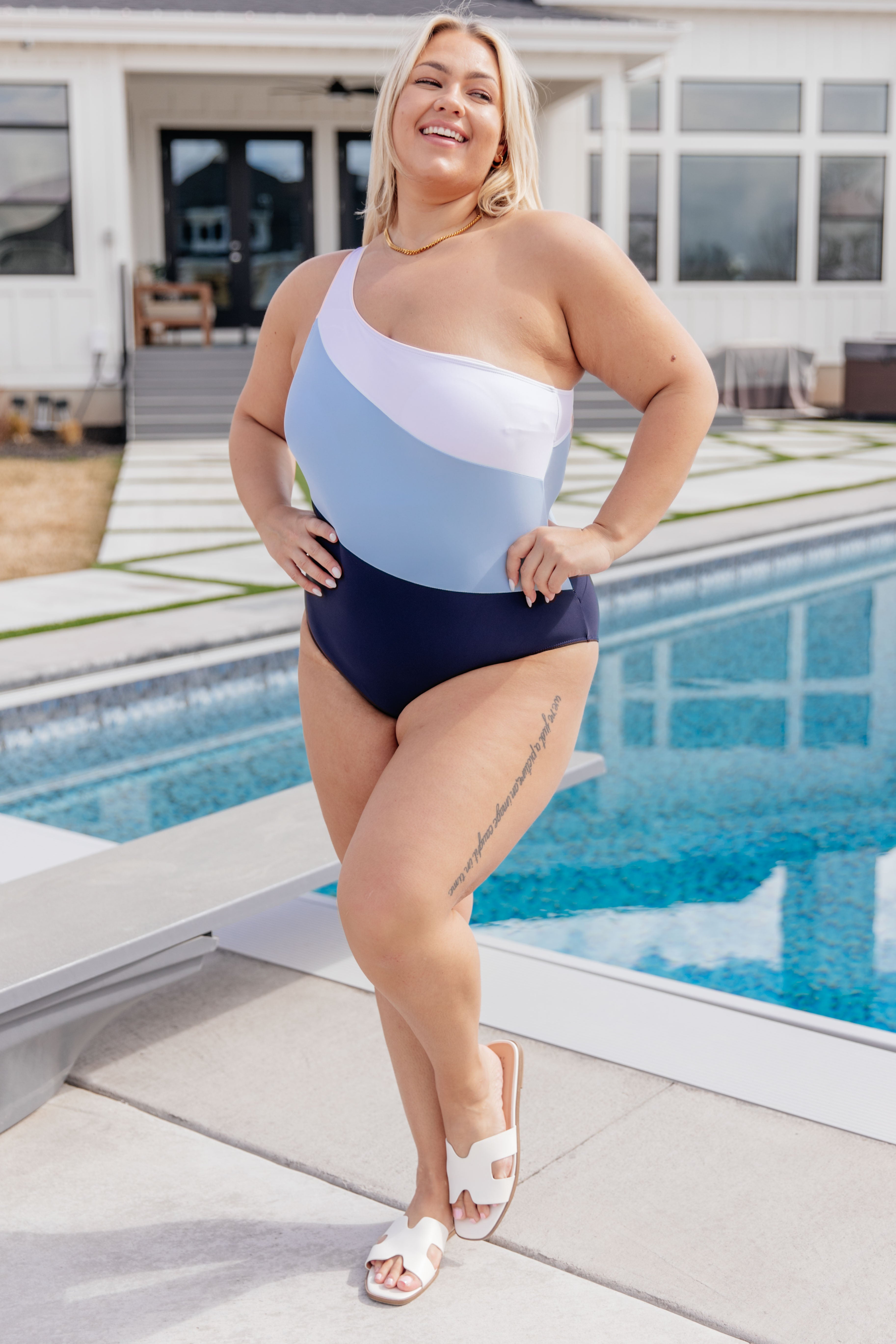 Dominica Color Block Asymmetrical Swimsuit Swimwear Ave Shops- Tilden Co.