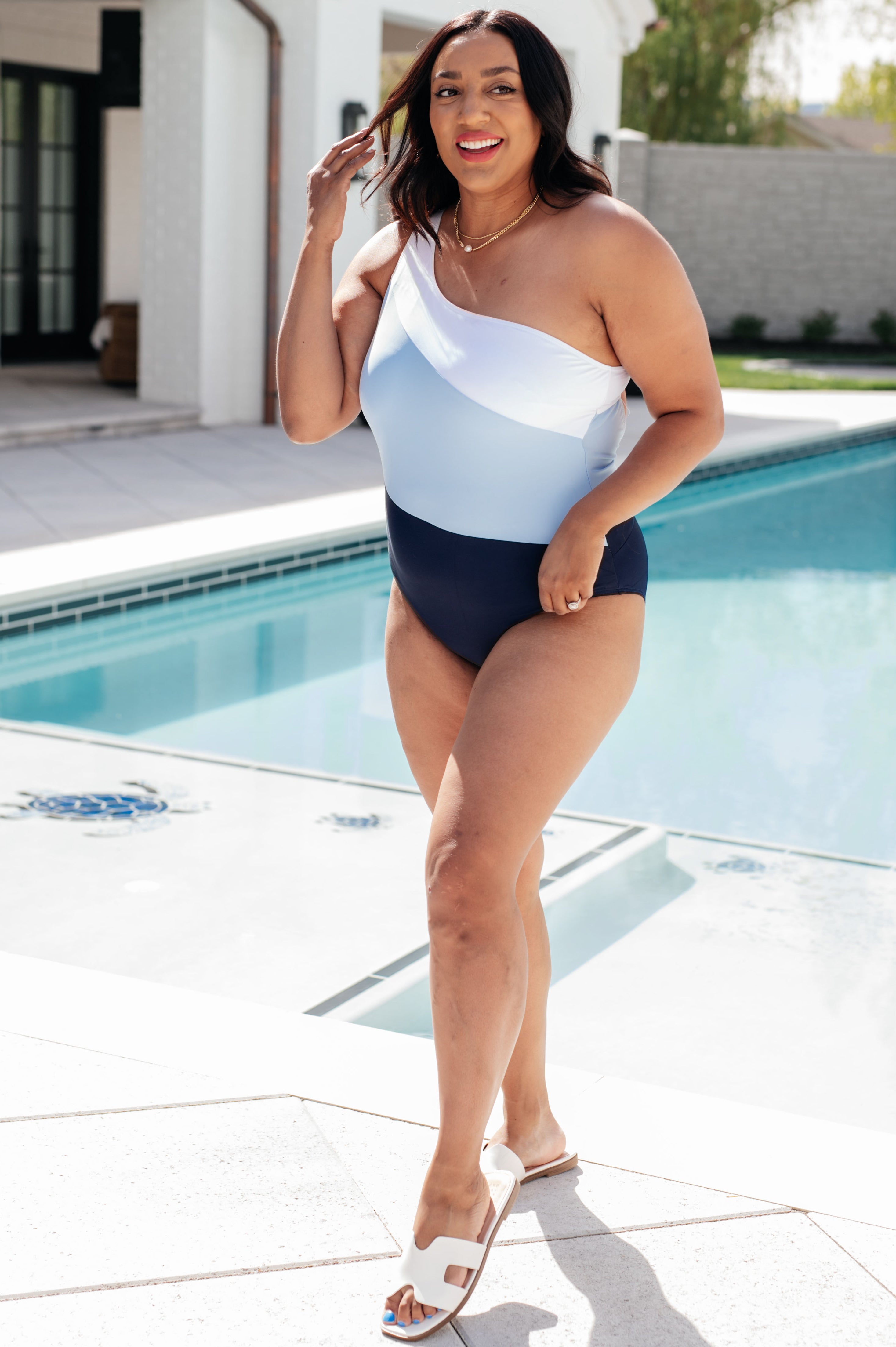Dominica Color Block Asymmetrical Swimsuit Swimwear Ave Shops- Tilden Co.