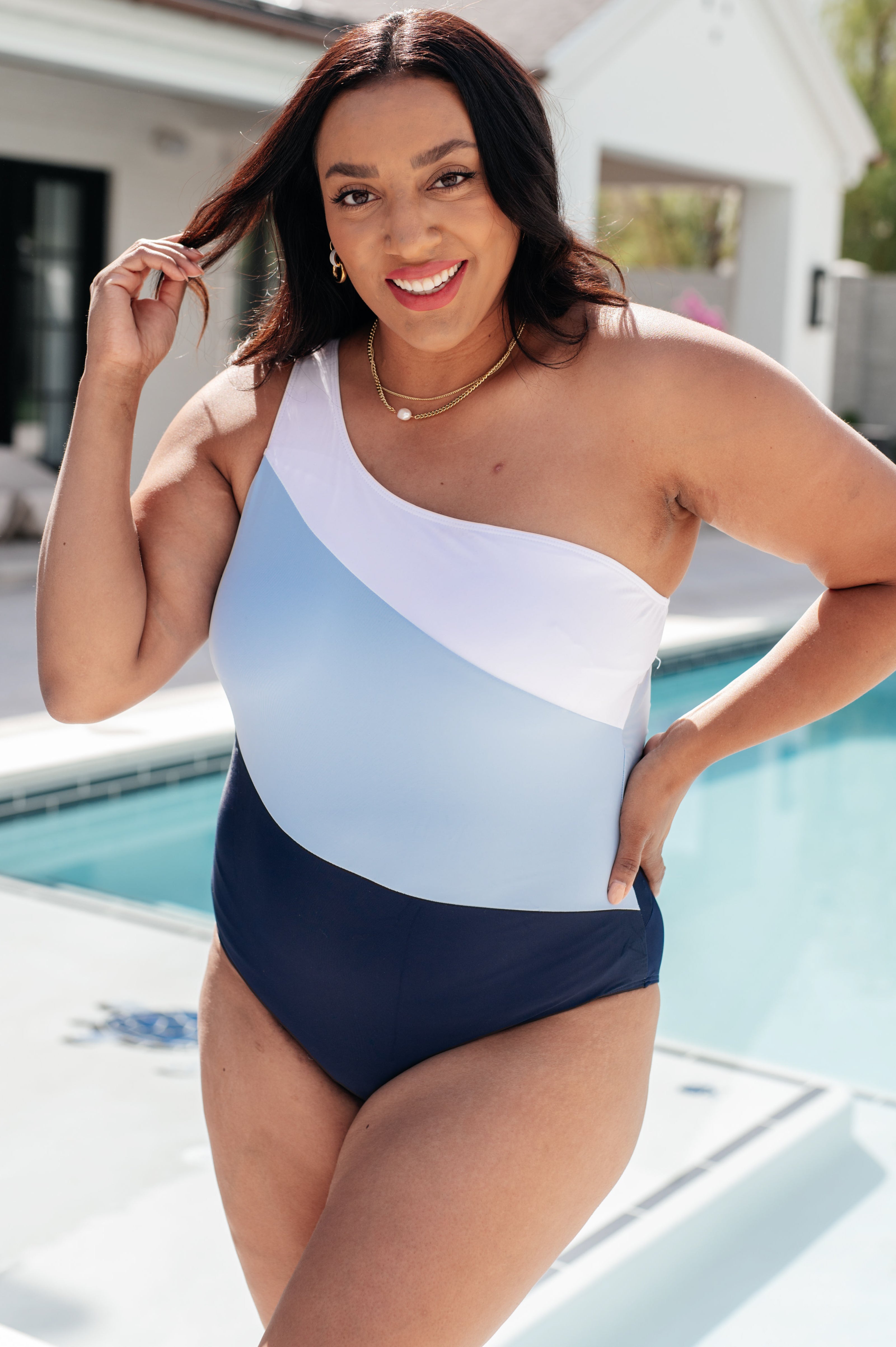Dominica Color Block Asymmetrical Swimsuit Swimwear Ave Shops- Tilden Co.
