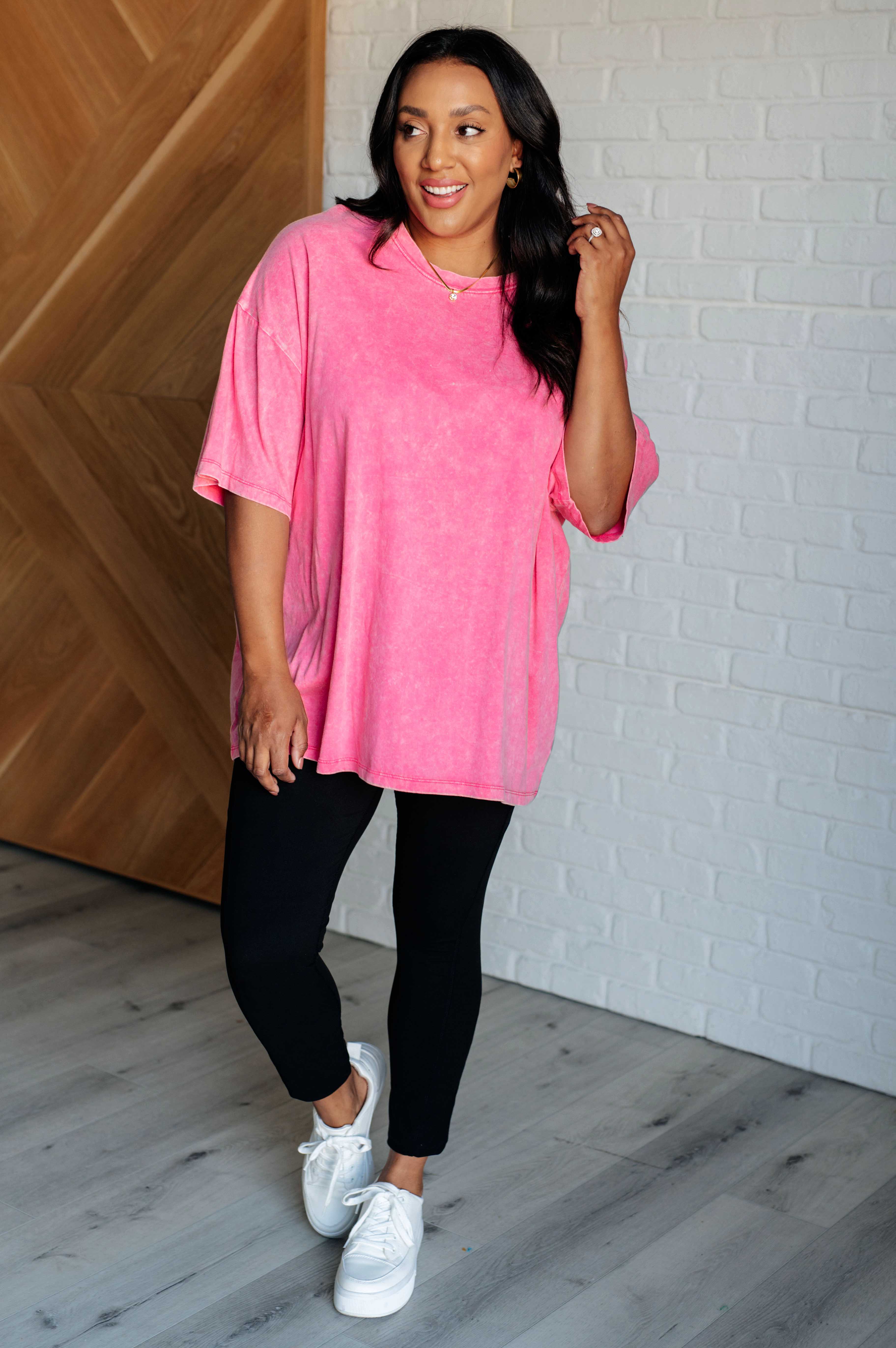 Don't Mind Me Mineral Wash Drop Shoulder Tee in Fuchsia    Tops Ave Shops- Tilden Co.