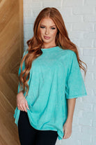 Don't Mind Me Mineral Wash Drop Shoulder Tee in Turquoise    Tops Ave Shops- Tilden Co.