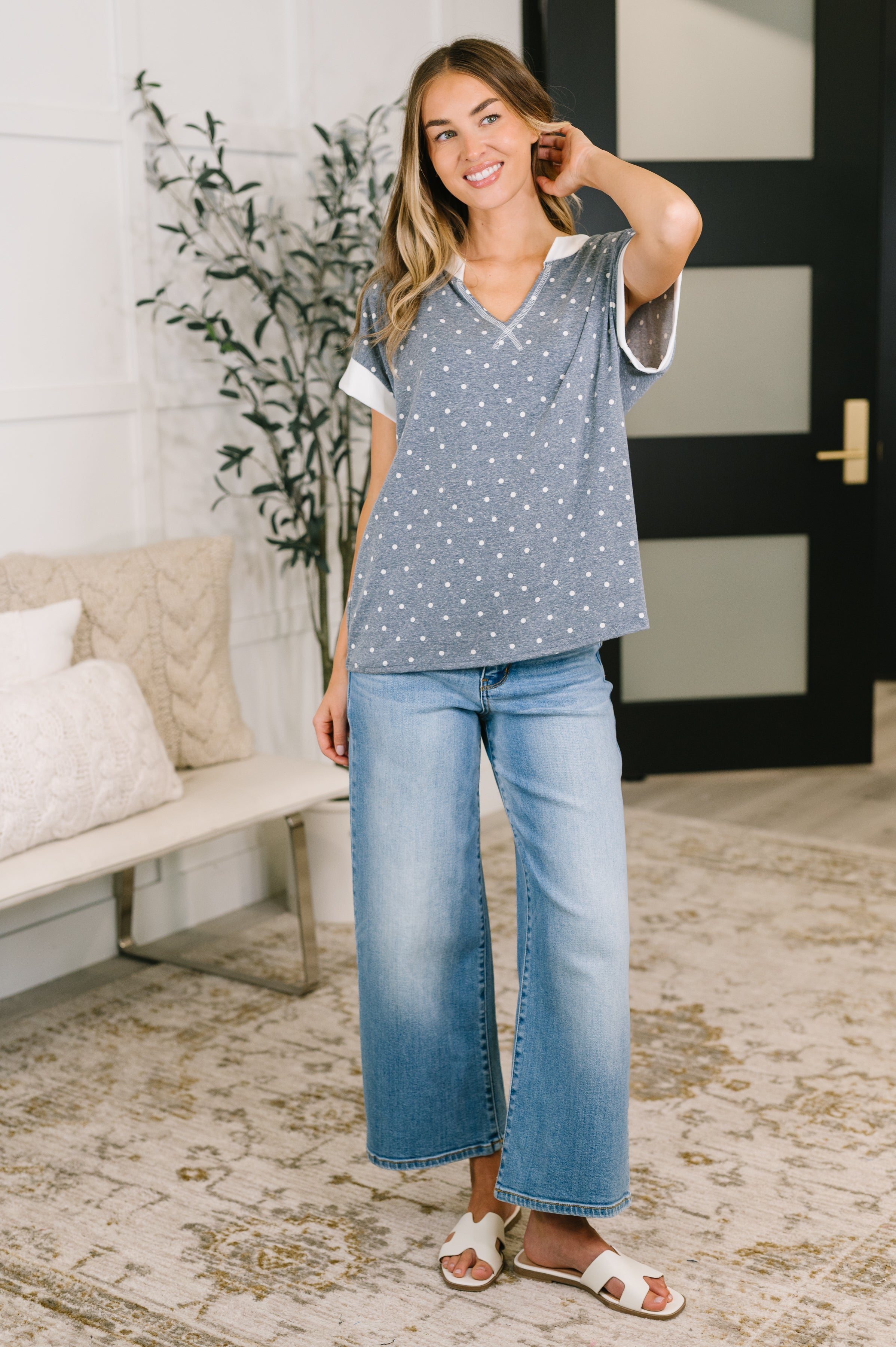 Dot, Dot, Dot V-Neck Casual Top Womens Ave Shops- Tilden Co.