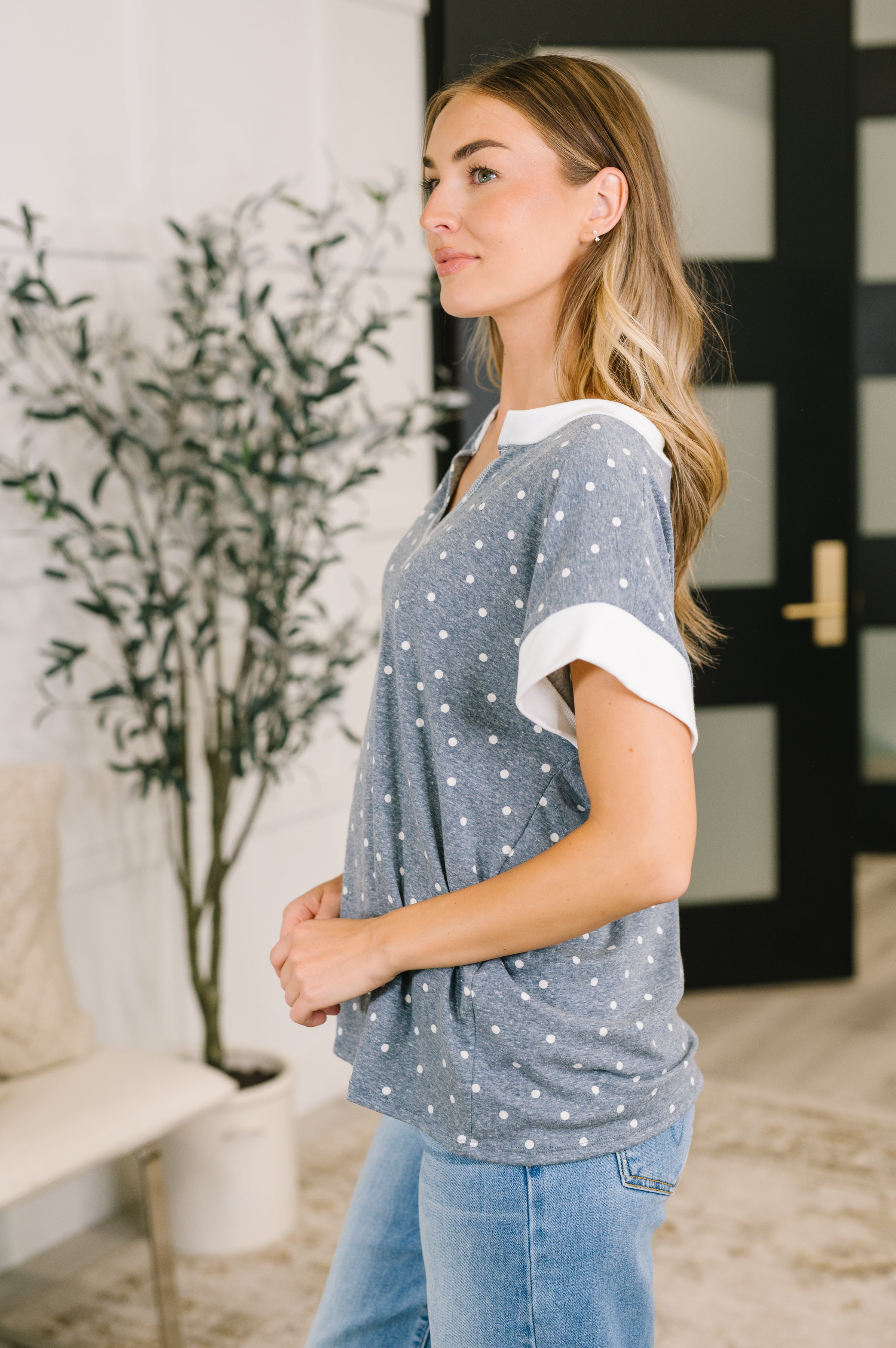 Dot, Dot, Dot V-Neck Casual Top Womens Ave Shops- Tilden Co.