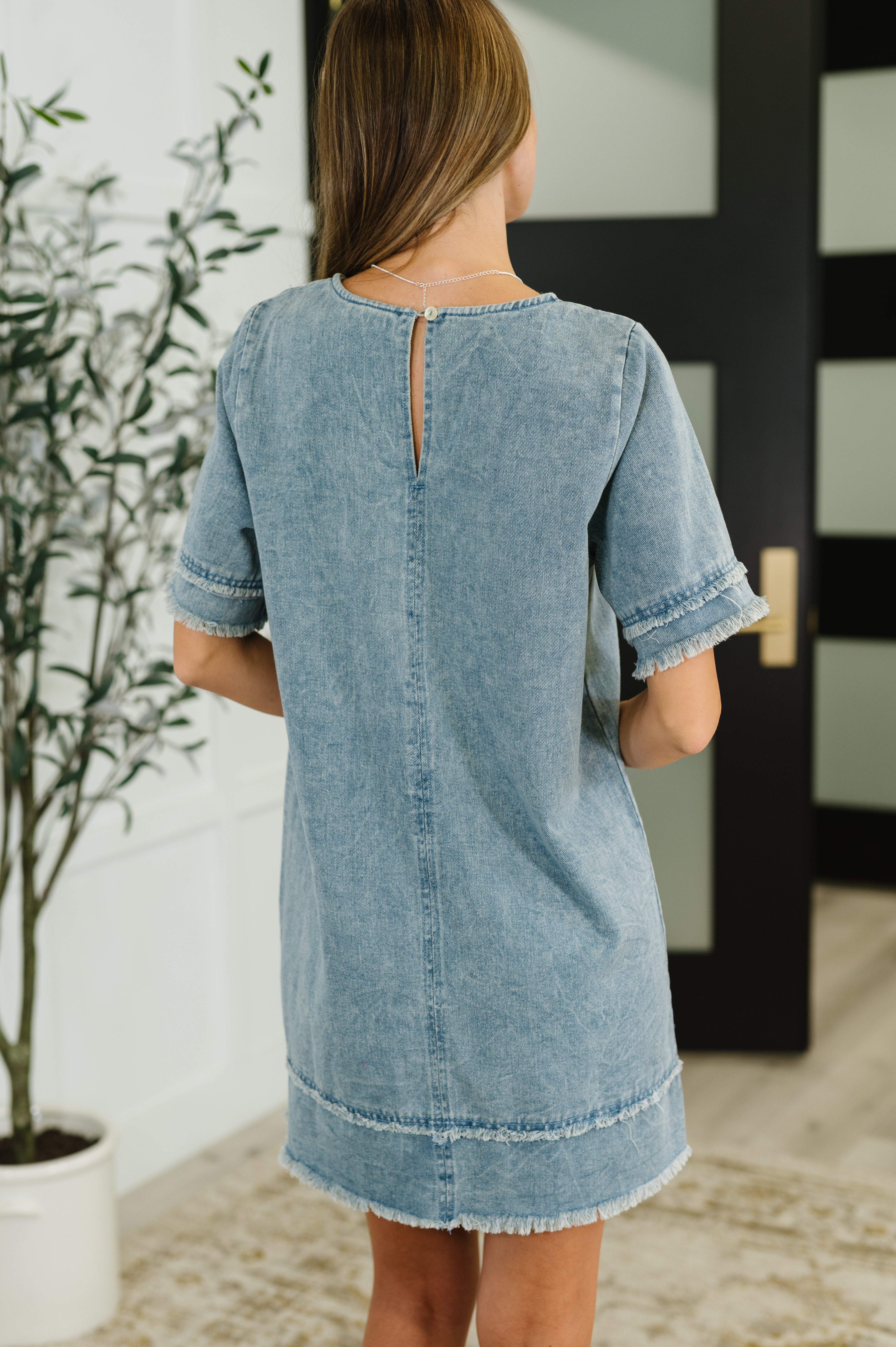 Dressed & Obsessed Chambray T-Shirt Dress in Indigo Womens Ave Shops- Tilden Co.