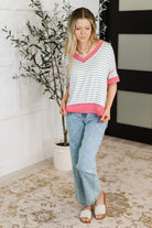 Dressed to Chill V-Neck Top in Heather/Grey/Ivory/Pink Womens Ave Shops- Tilden Co.