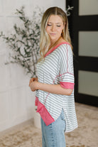 Dressed to Chill V-Neck Top in Heather/Grey/Ivory/Pink Womens Ave Shops- Tilden Co.