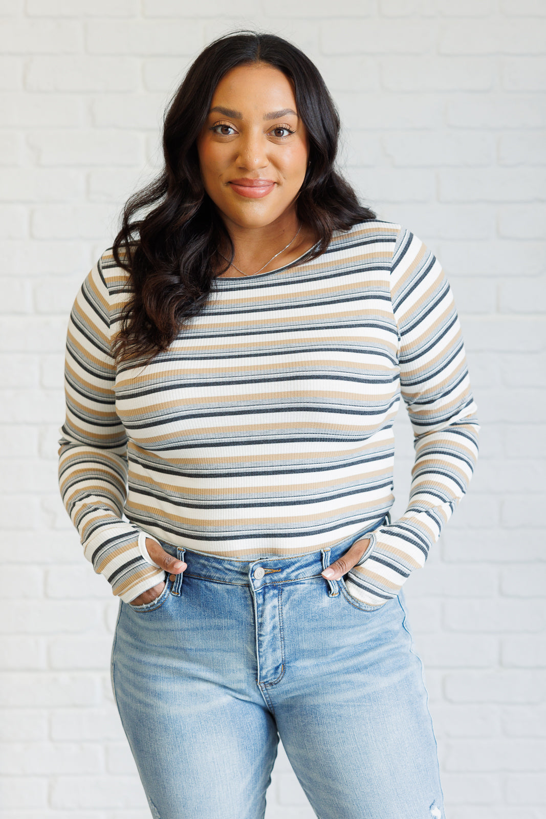 East Coast Breeze Striped Top Long Sleeve Top Ave Shops- Tilden Co.