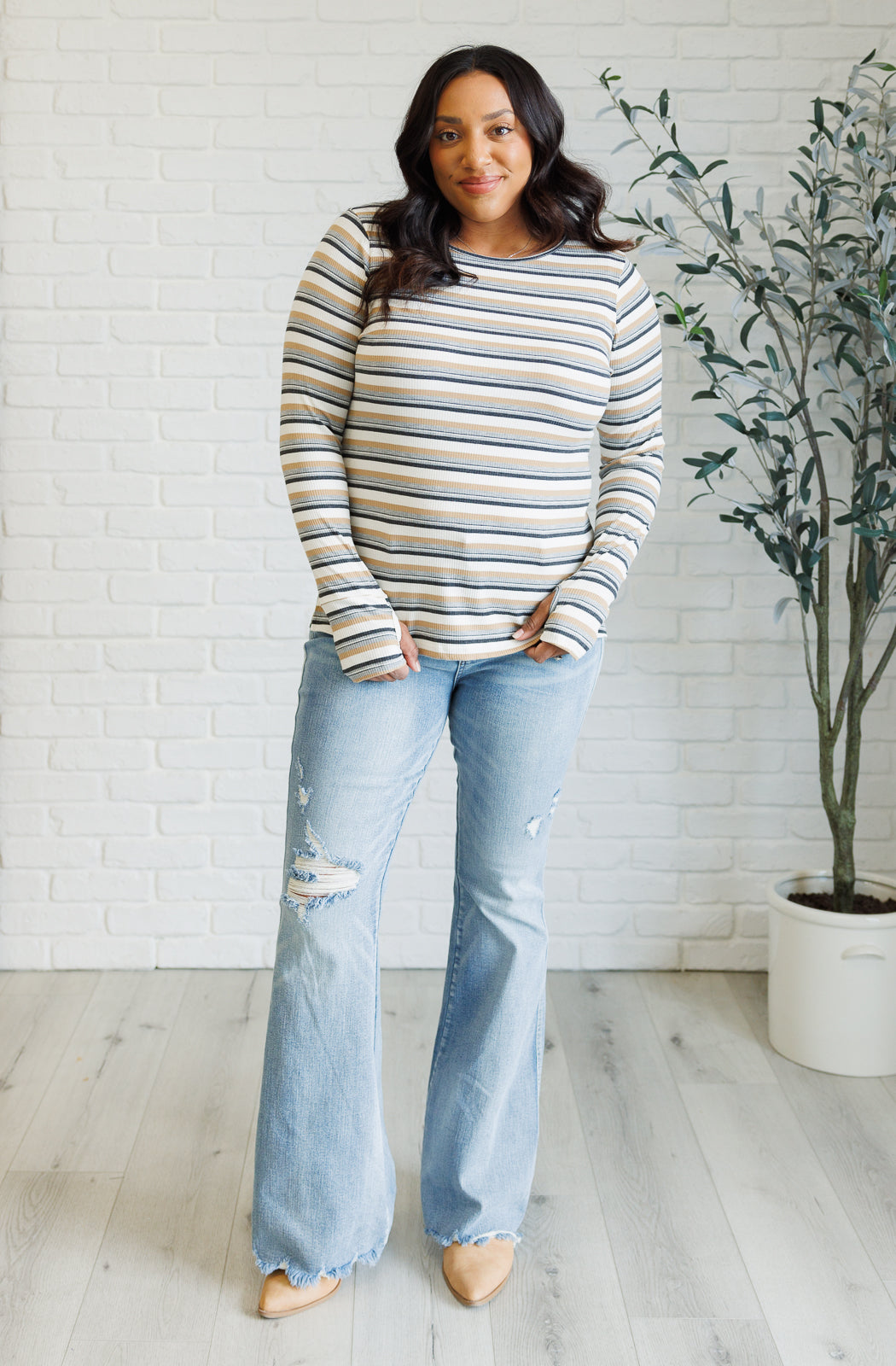 East Coast Breeze Striped Top Long Sleeve Top Ave Shops- Tilden Co.
