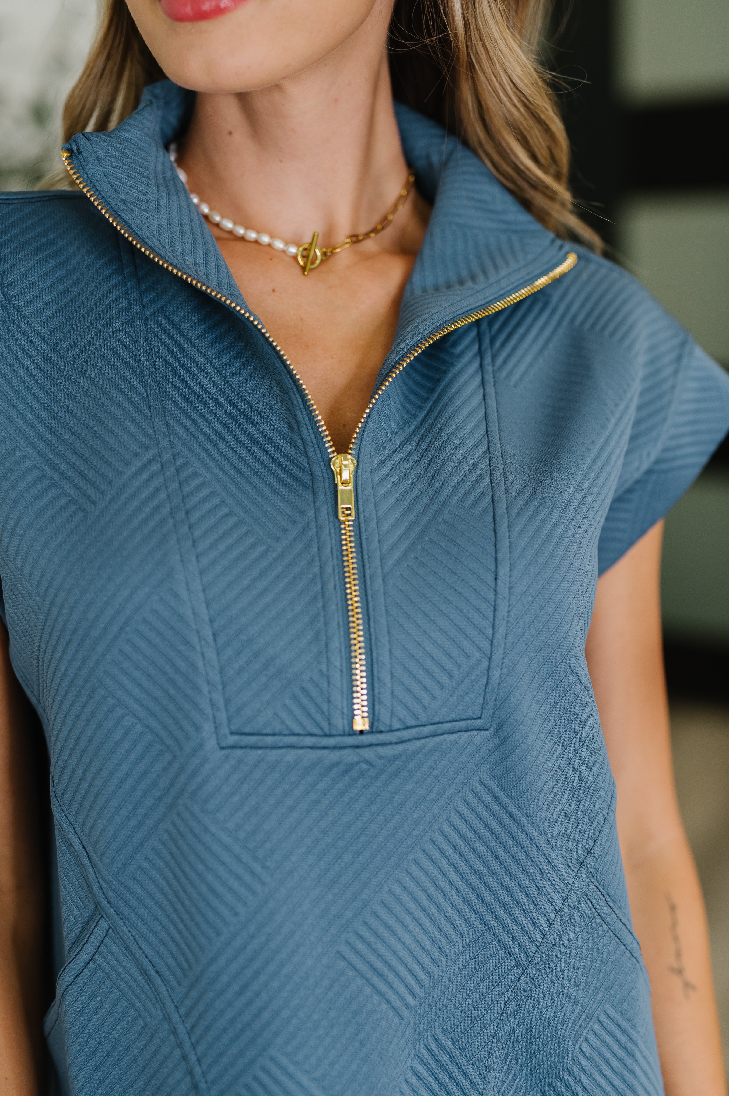 Easy Hustle High Neck Dress in Dusty Blue Womens Ave Shops- Tilden Co.