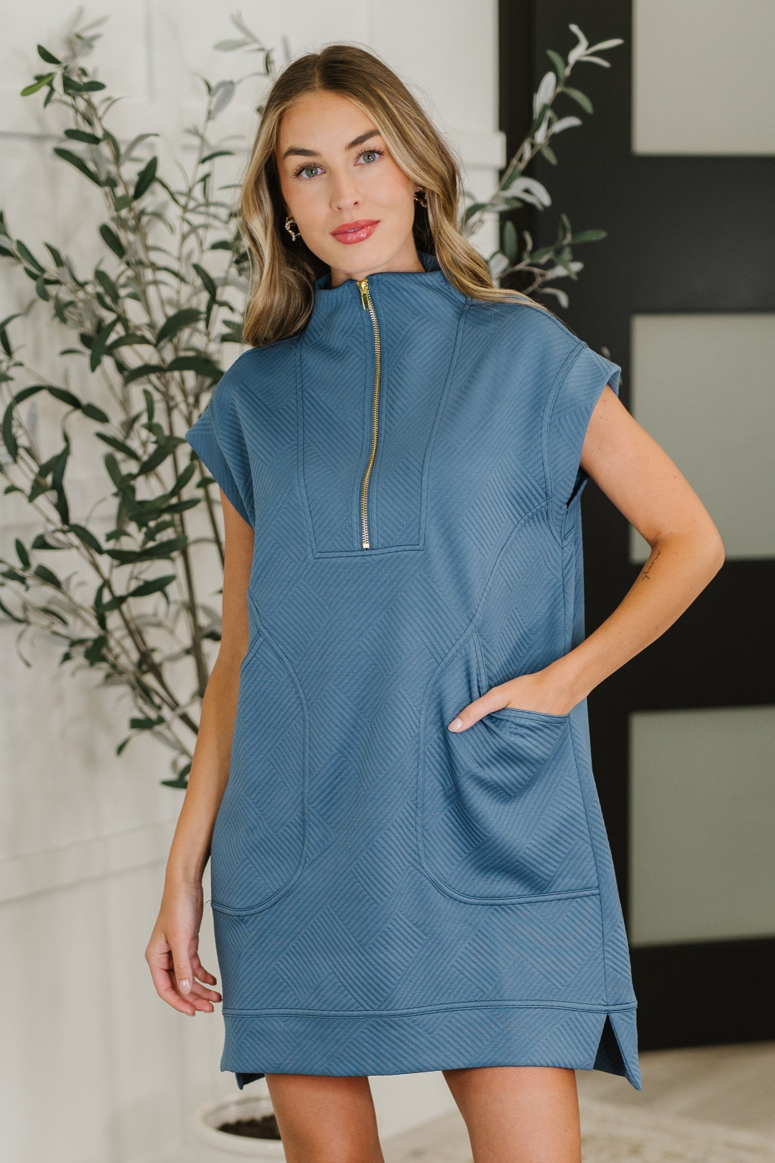 Easy Hustle High Neck Dress in Dusty Blue Womens Ave Shops- Tilden Co.
