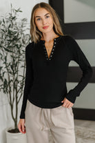 Effortless Edge Knit Henley Top in Black Womens Ave Shops- Tilden Co.