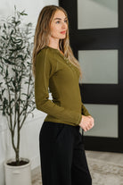 Effortless Edge Knit Henley Top in Camo Green Womens Ave Shops- Tilden Co.