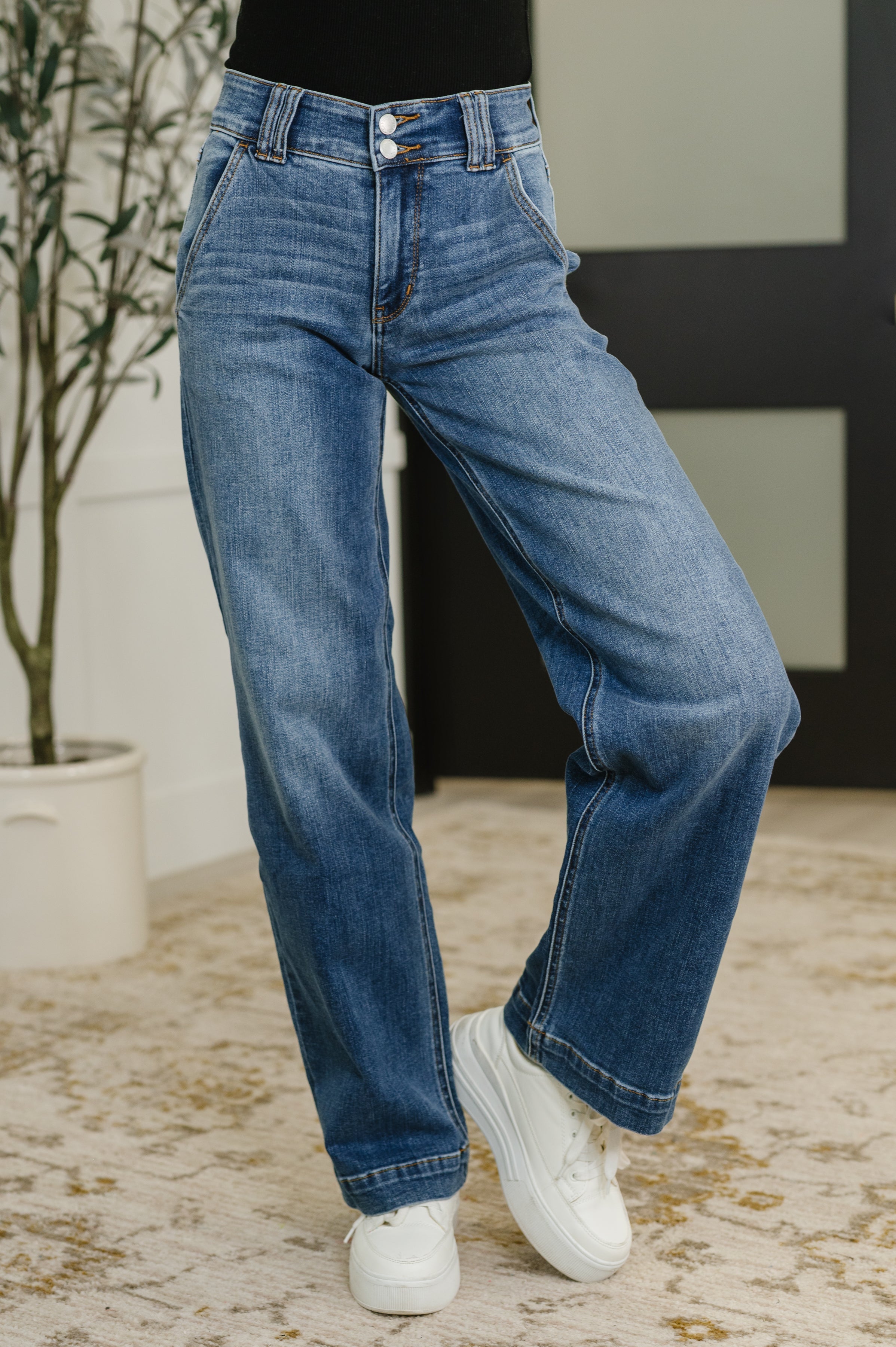 Elsie High Rise Double Button Wide Leg Jeans Womens Ave Shops- Tilden Co.