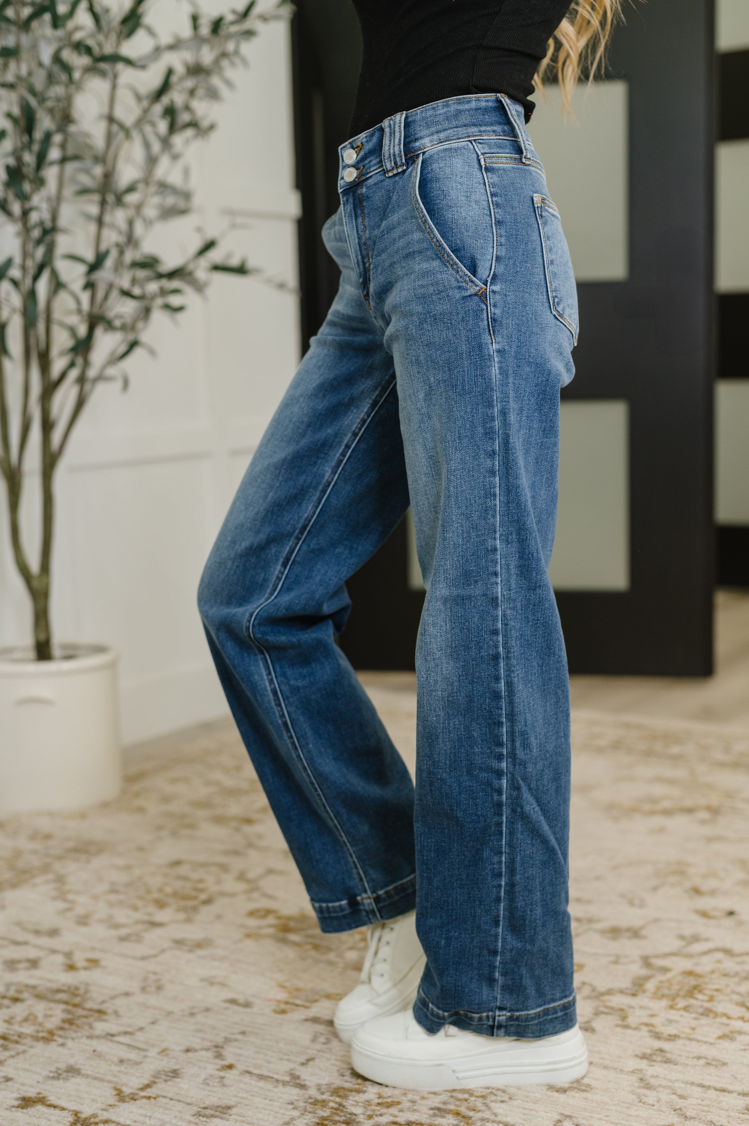Elsie High Rise Double Button Wide Leg Jeans Womens Ave Shops- Tilden Co.
