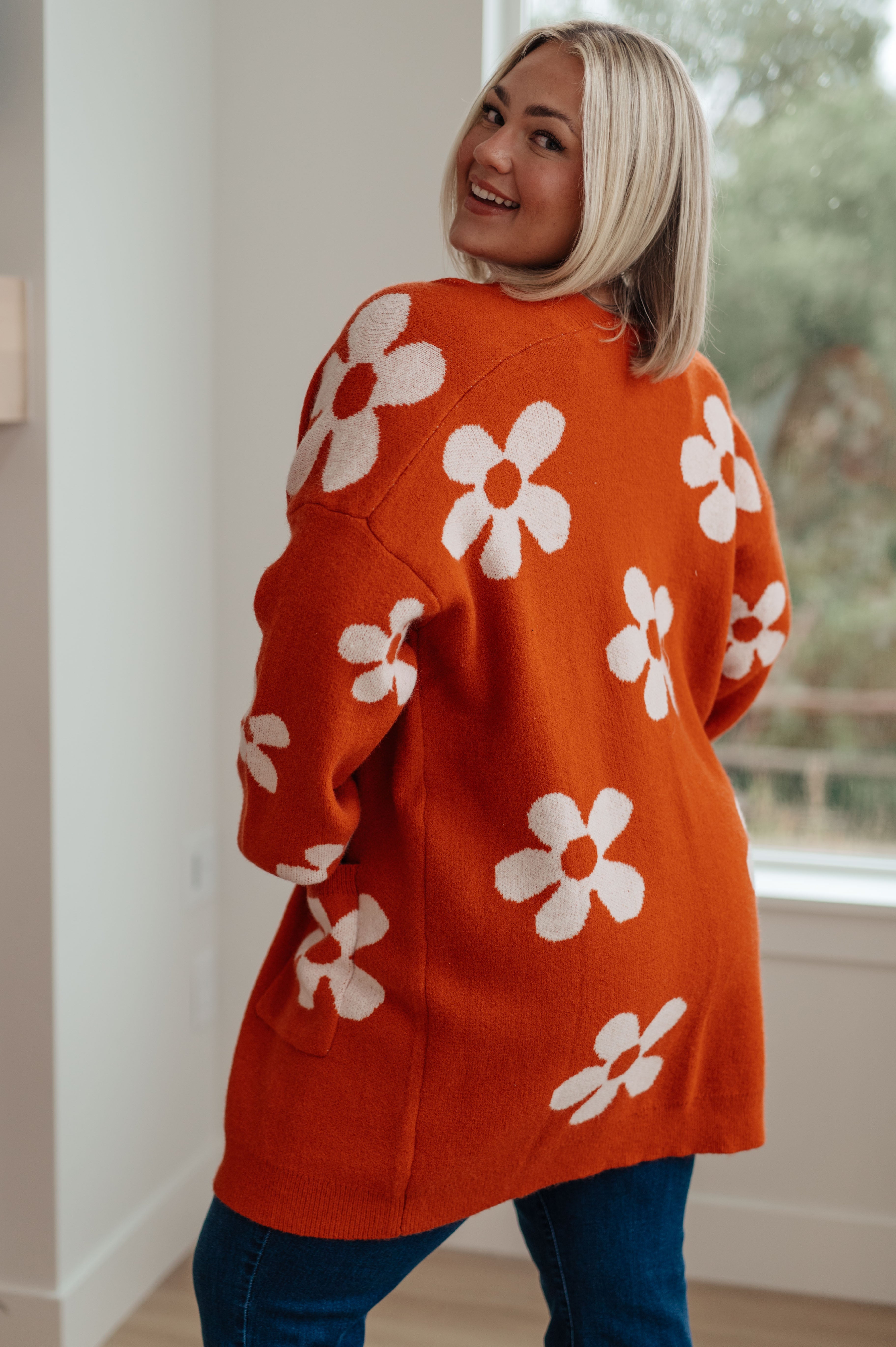 Enough Anyways Floral Cardigan in Burnt Orange Layers Ave Shops- Tilden Co.