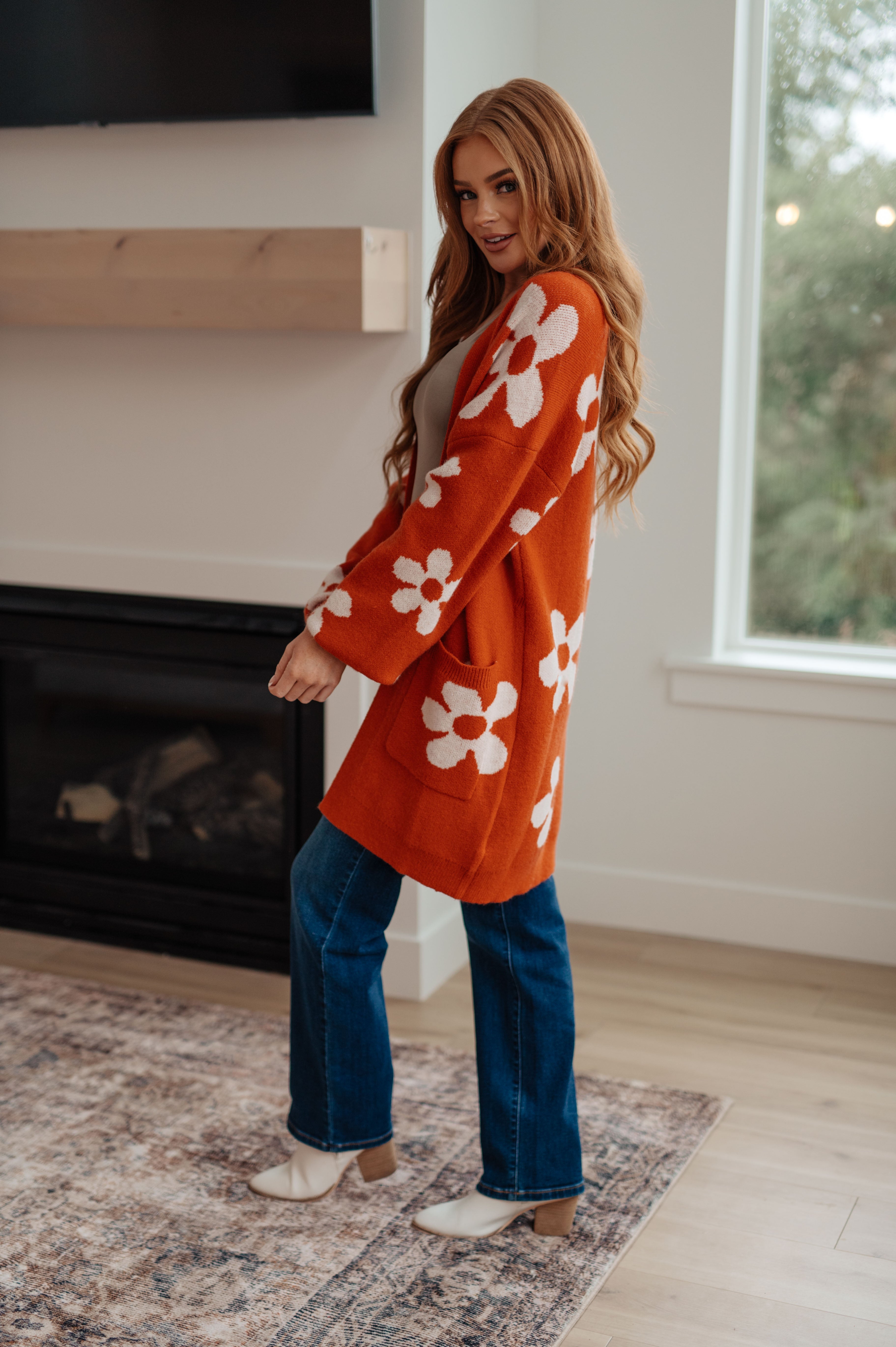 Enough Anyways Floral Cardigan in Burnt Orange Layers Ave Shops- Tilden Co.
