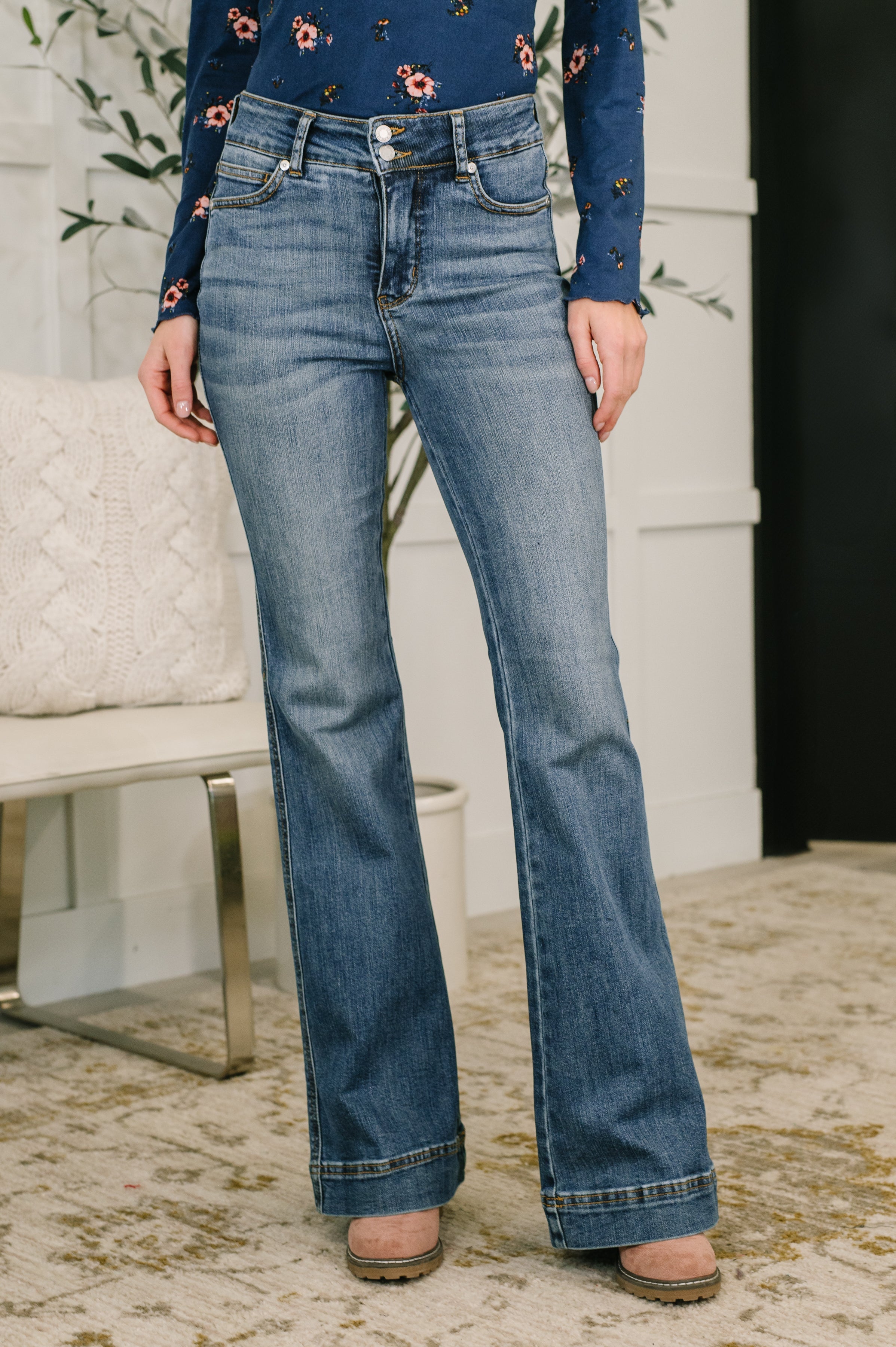 Eva High Waist Flare Tummy Control Double Button WB Womens Ave Shops- Tilden Co.