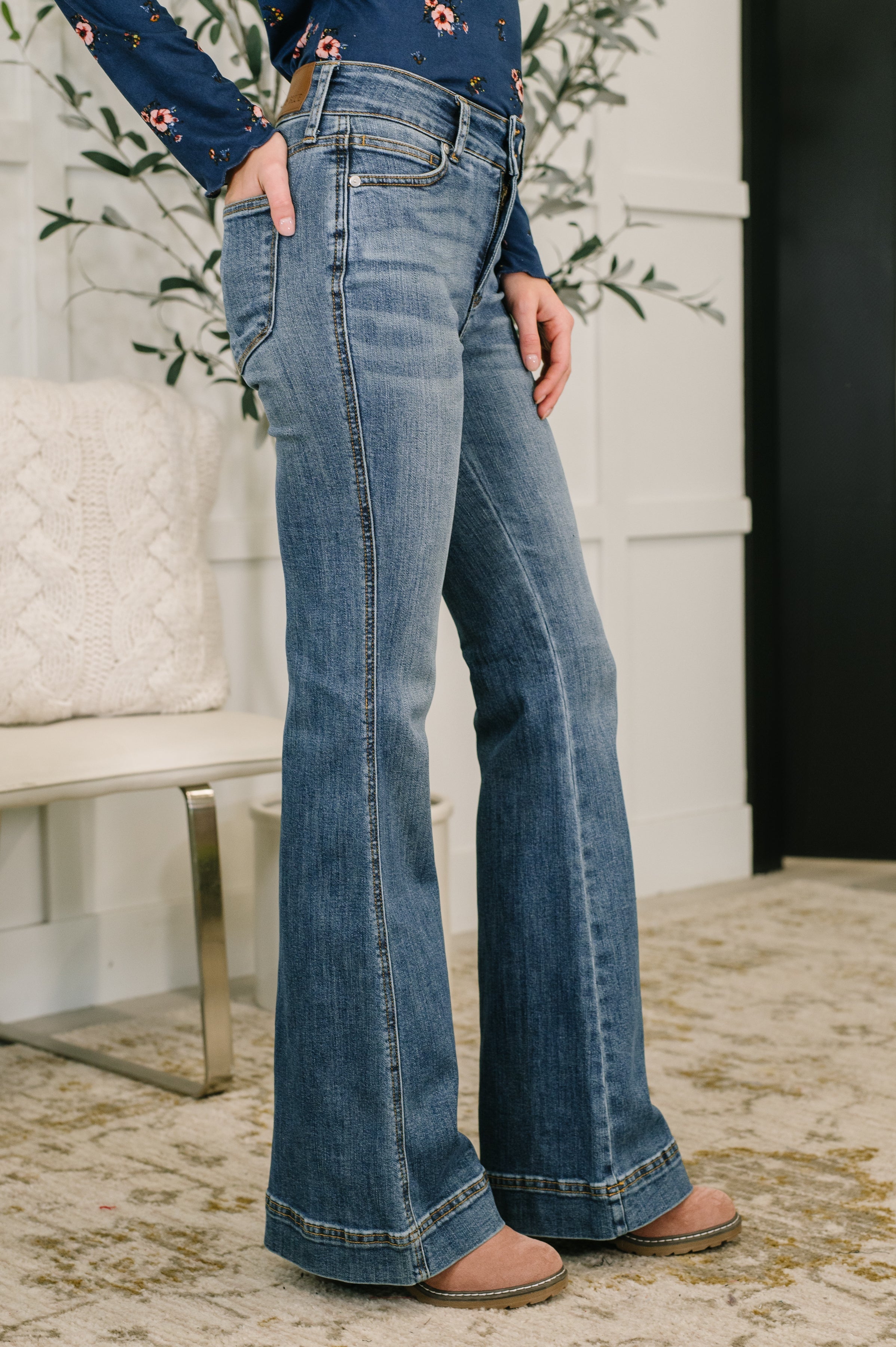 Eva High Waist Flare Tummy Control Double Button WB Womens Ave Shops- Tilden Co.