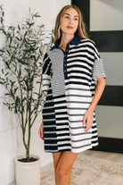 Everlasting Love Striped Collared Dress in Black and Navy Womens Ave Shops- Tilden Co.