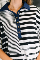 Everlasting Love Striped Collared Dress in Black and Navy Knee Length Dress Ave Shops- Tilden Co.
