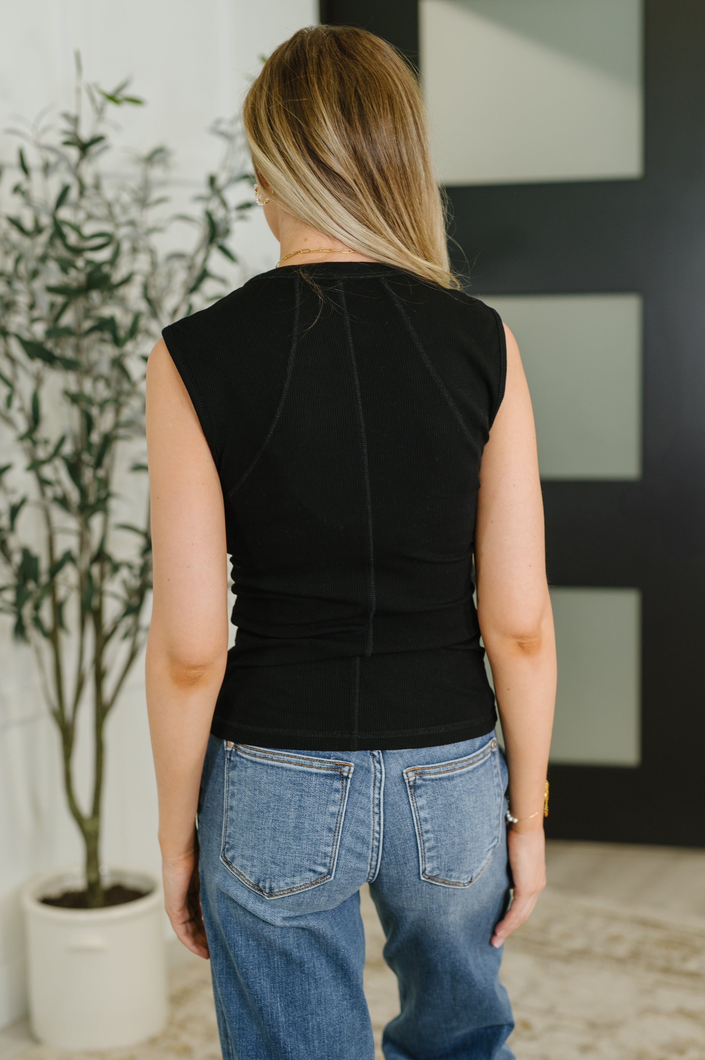 Everyday Edge Knit Henley Tank in Black Womens Ave Shops- Tilden Co.